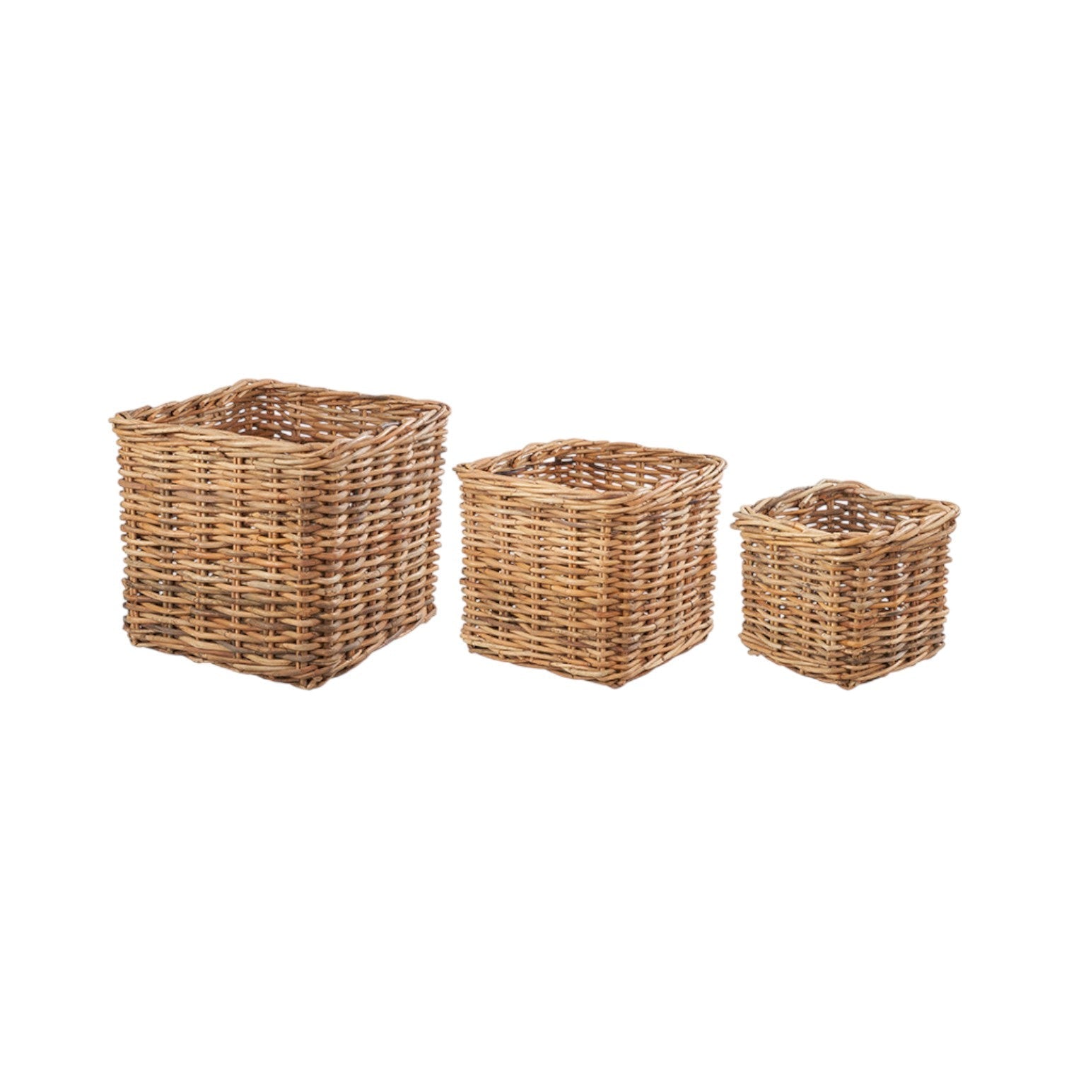 Set of 3 Chunky Natural Rattan Square Log Baskets-0
