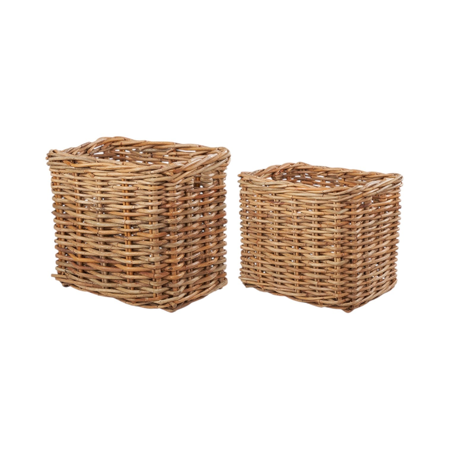 Set of 2 Chunky Natural Rattan Rectangular Log Baskets-0