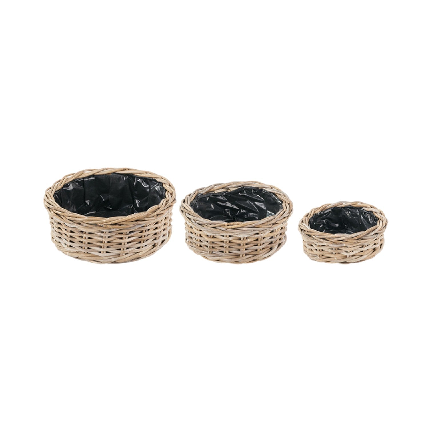 Set of 3 Indoor Outdoor Grey Kubu Rattan Round Basket Planters-2