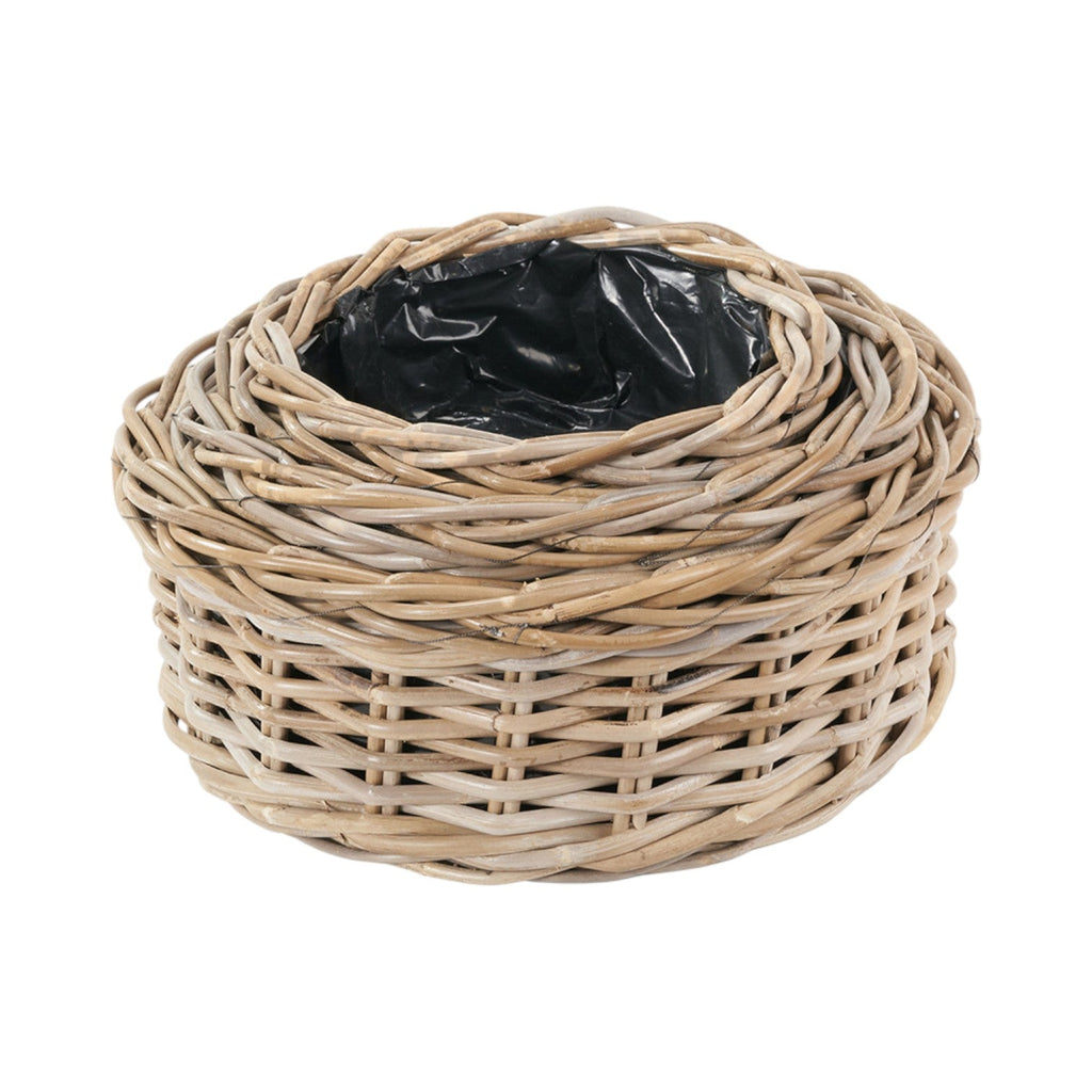 Set of 3 Indoor Outdoor Grey Kubu Rattan Round Basket Planters-0