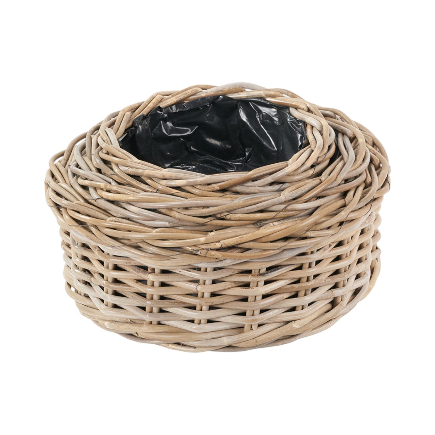 Set of 3 Indoor Outdoor Grey Kubu Rattan Round Basket Planters-0