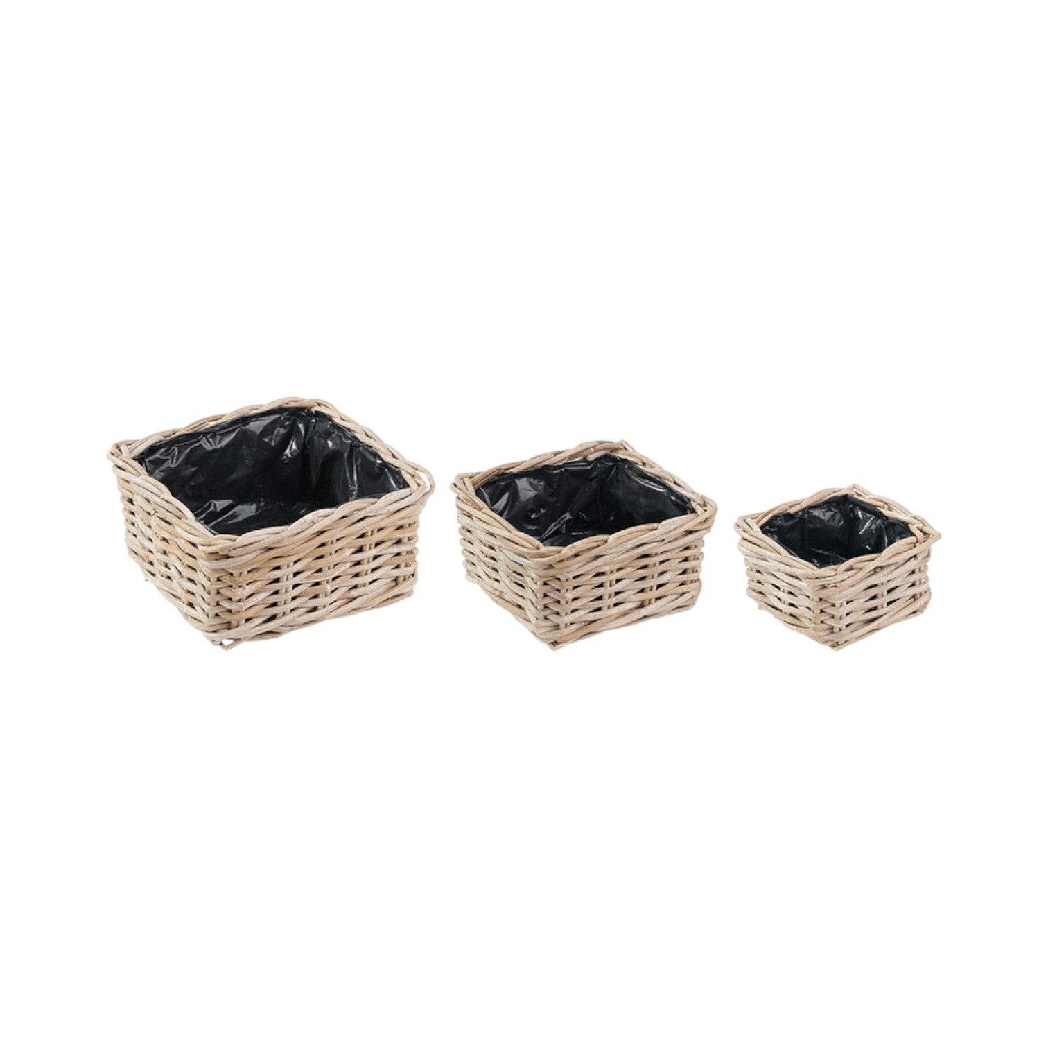 Set of 3 Indoor Outdoor Grey Kubu Rattan Square Basket Planters-3