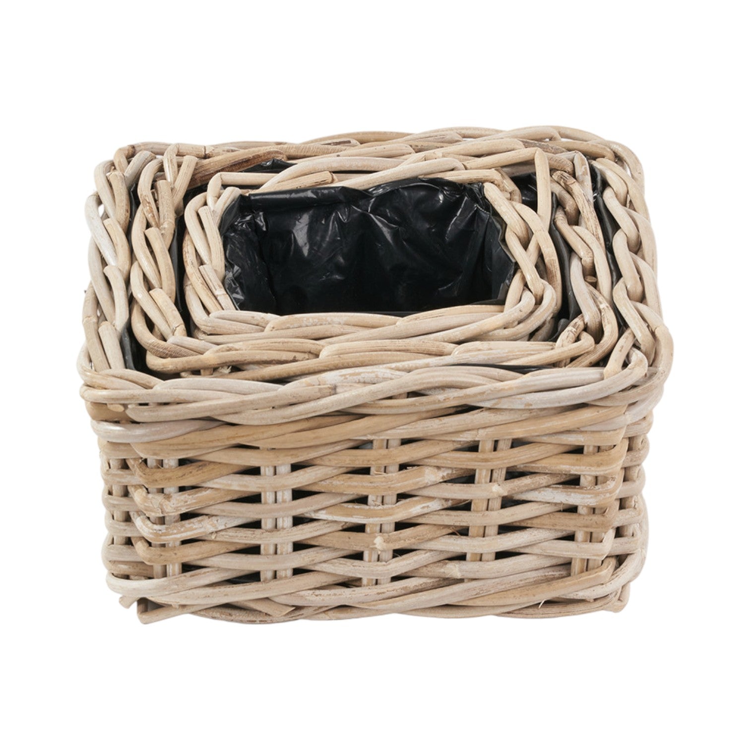 Set of 3 Indoor Outdoor Grey Kubu Rattan Square Basket Planters-0