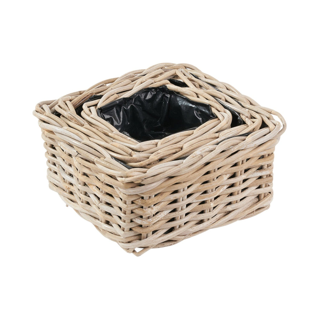 Set of 3 Indoor Outdoor Grey Kubu Rattan Square Basket Planters-1
