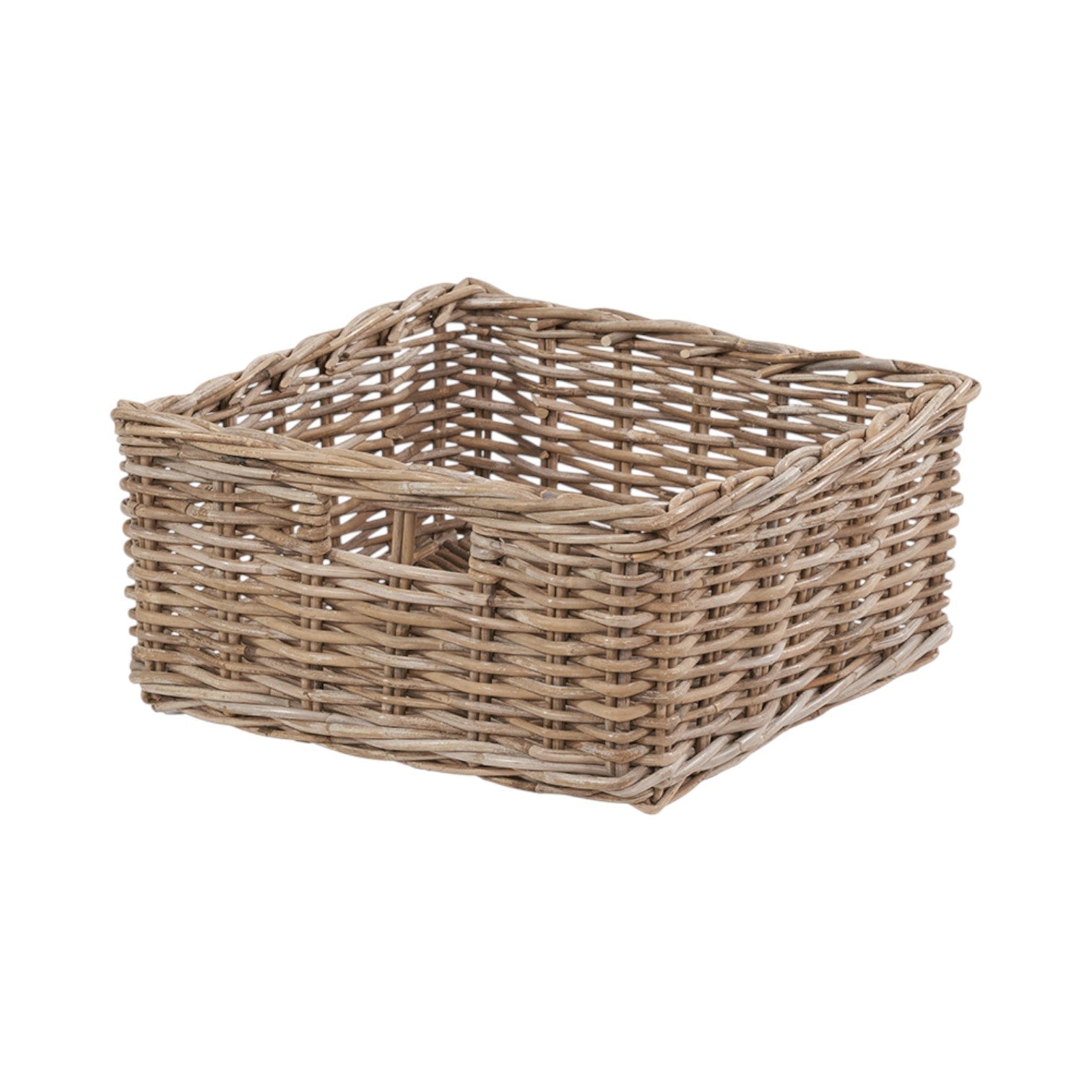 Grey Kubu Rattan Square Storage Basket with Inset Handles-1