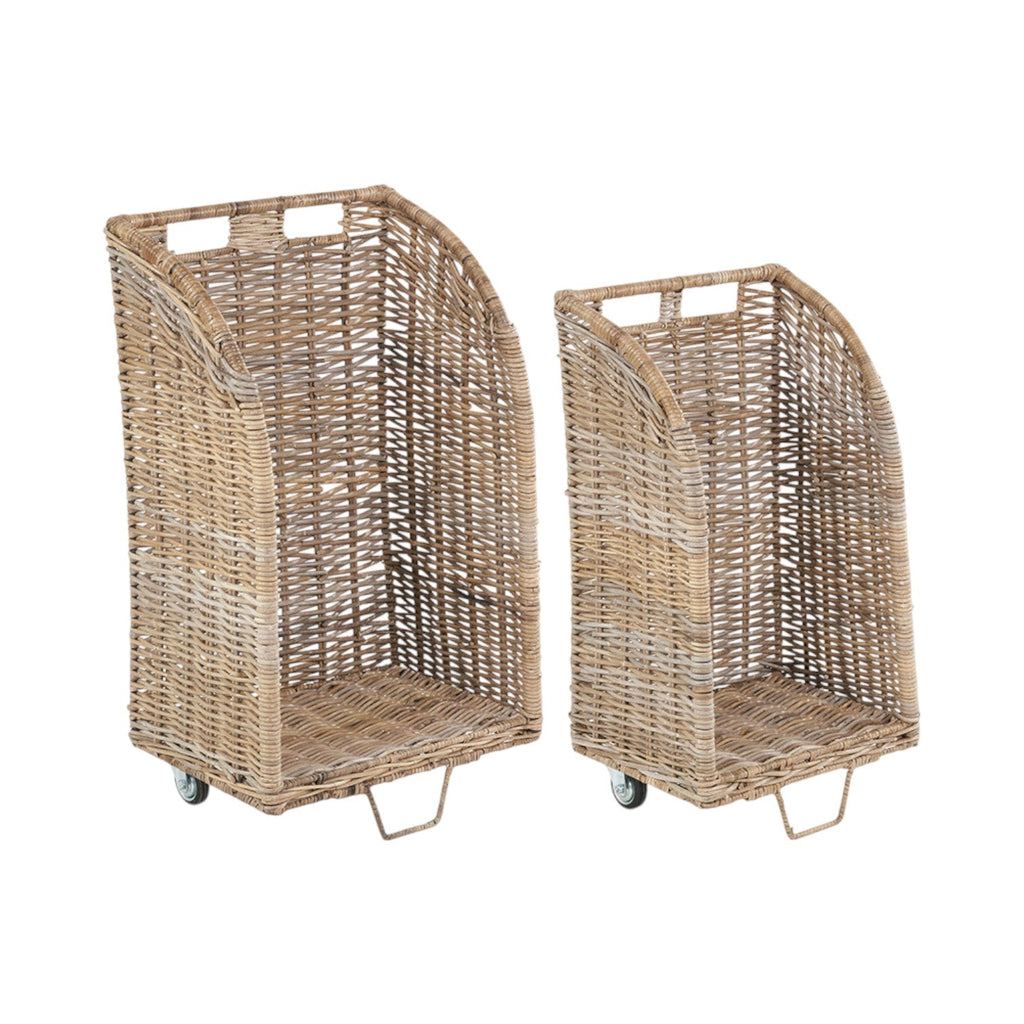 Set of 2 Grey Kubu Rattan Log Basket Trolleys-0