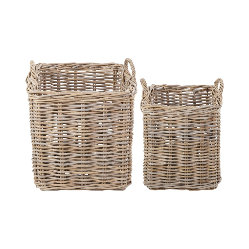Set of 2 Grey Rattan Square Log Baskets-0