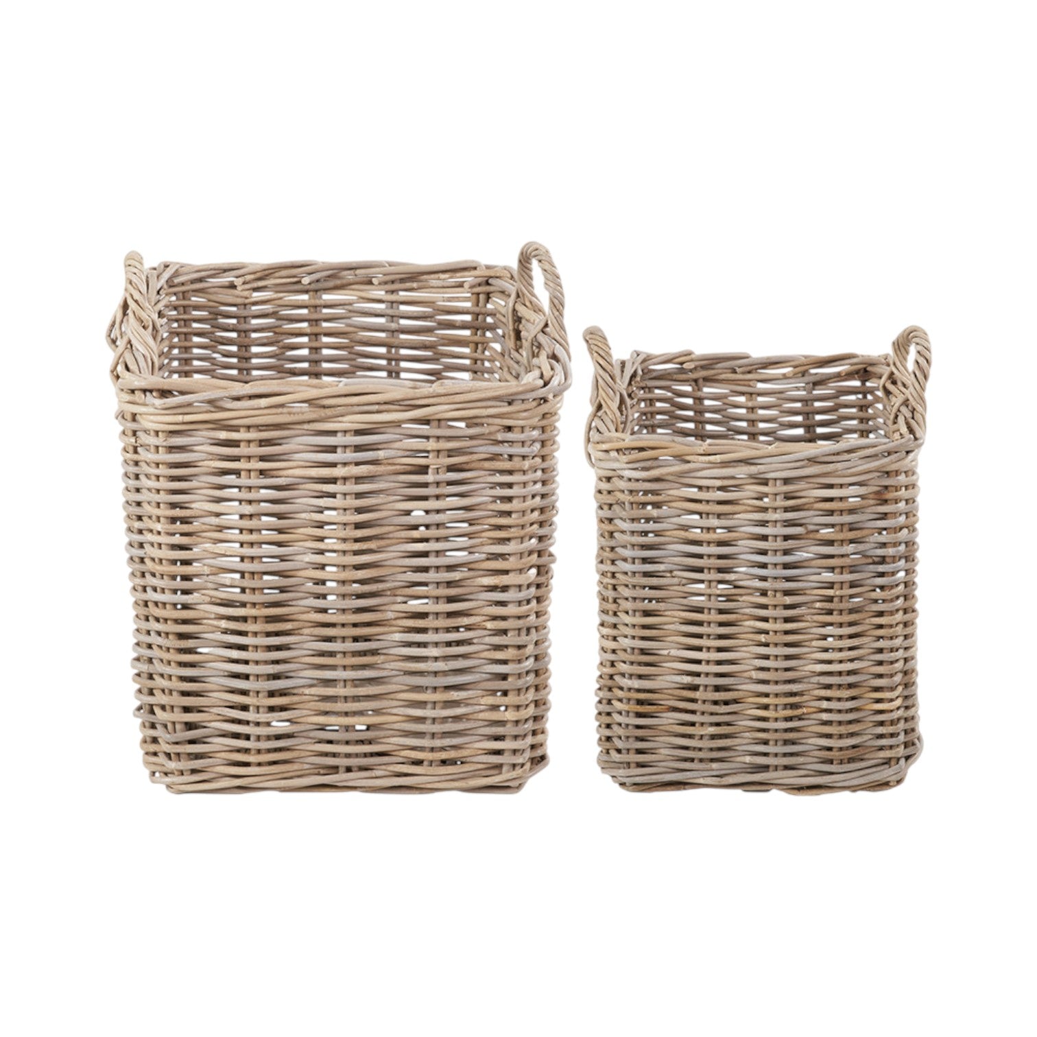 Set of 2 Grey Rattan Square Log Baskets-0