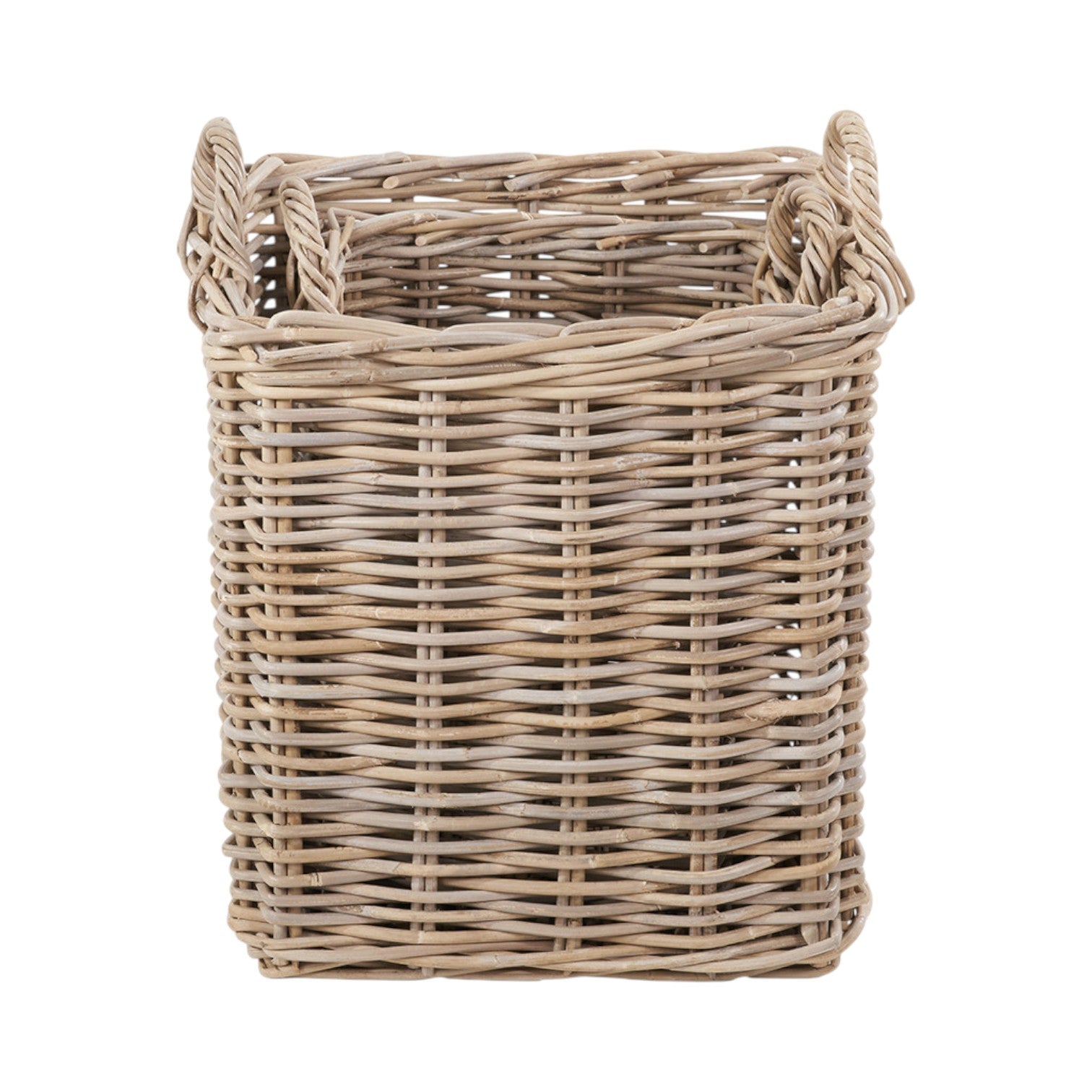 Set of 2 Grey Rattan Square Log Baskets-1