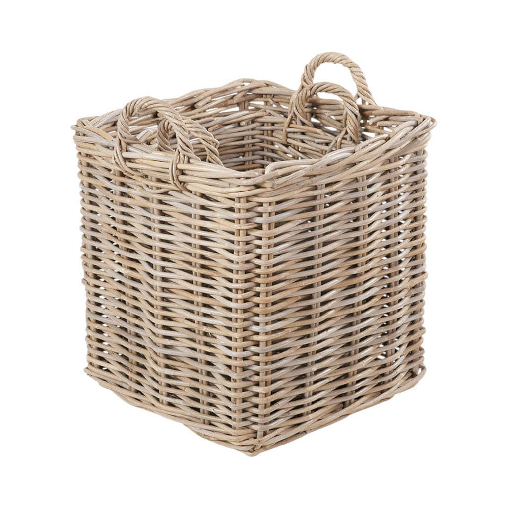 Set of 2 Grey Rattan Square Log Baskets-2