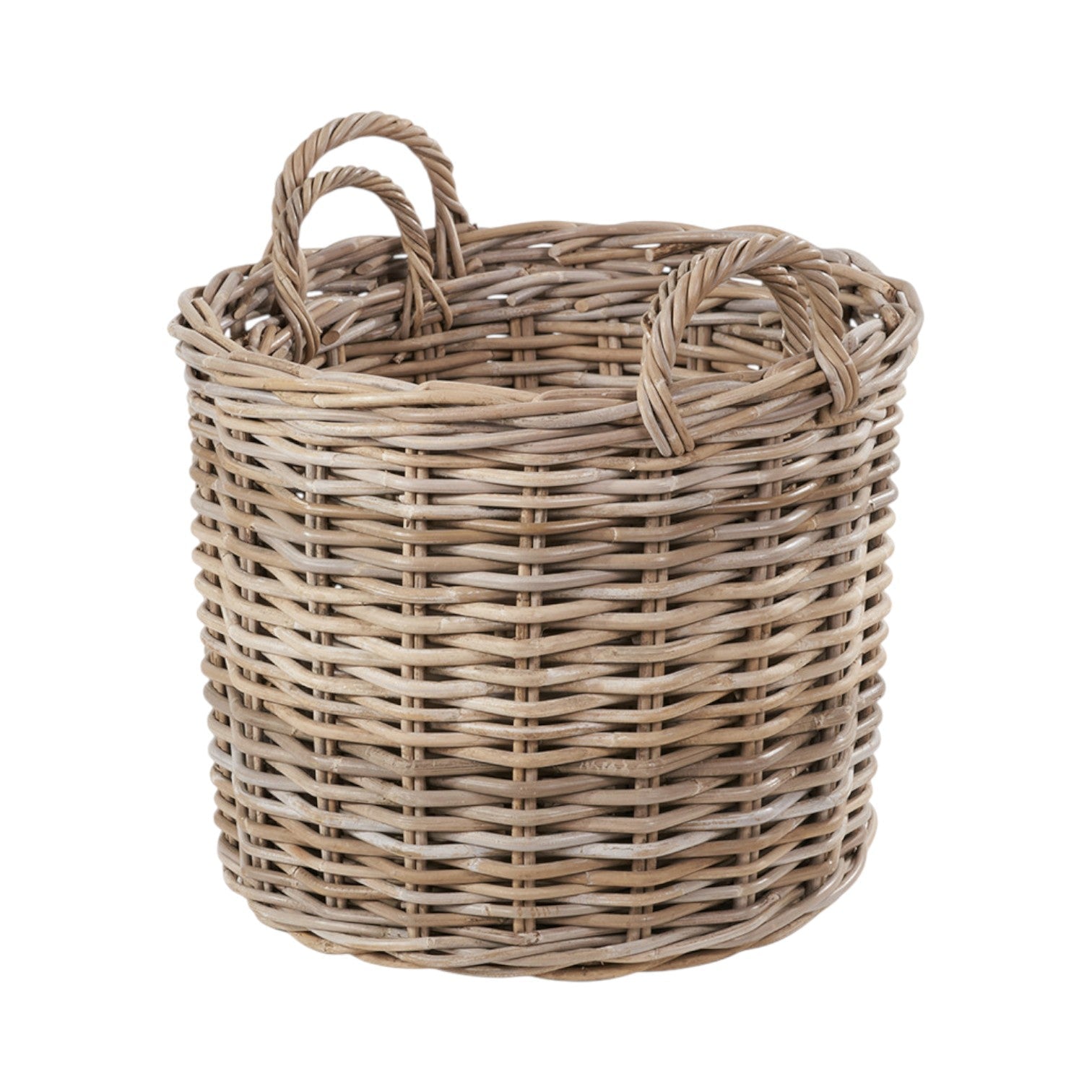 Set of 2 Grey Rattan Round Log Baskets-1