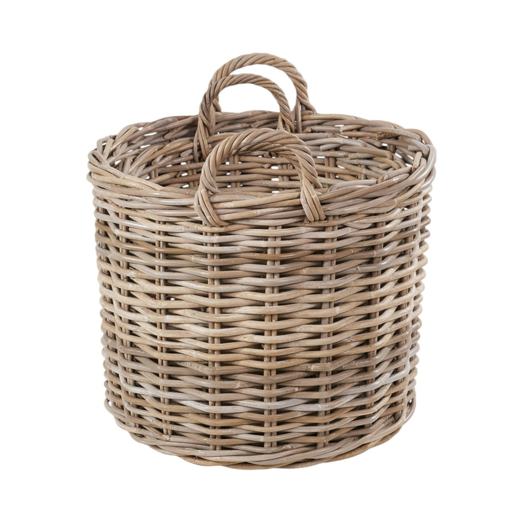 Set of 2 Grey Rattan Round Log Baskets-2