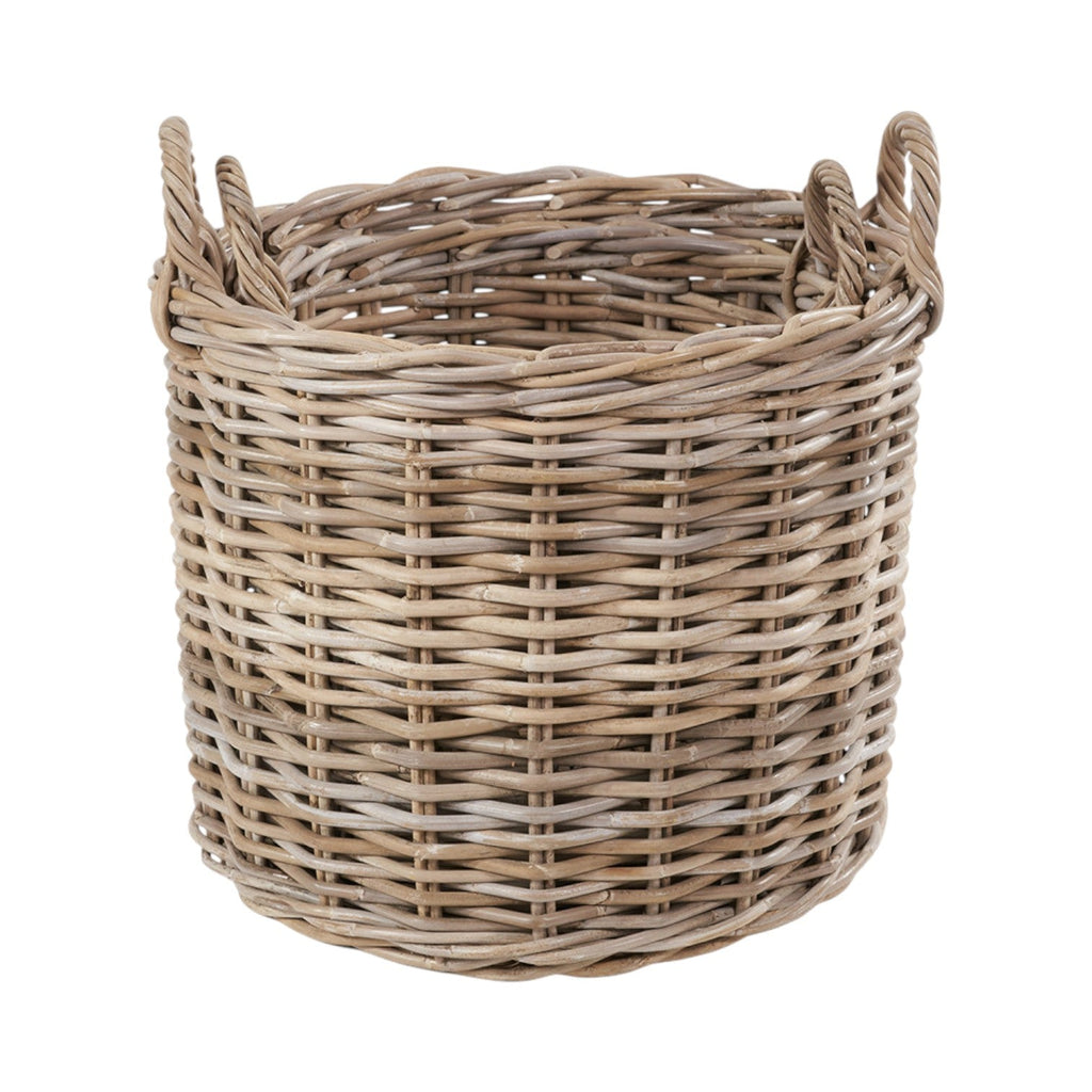 Set of 2 Grey Rattan Round Log Baskets-3