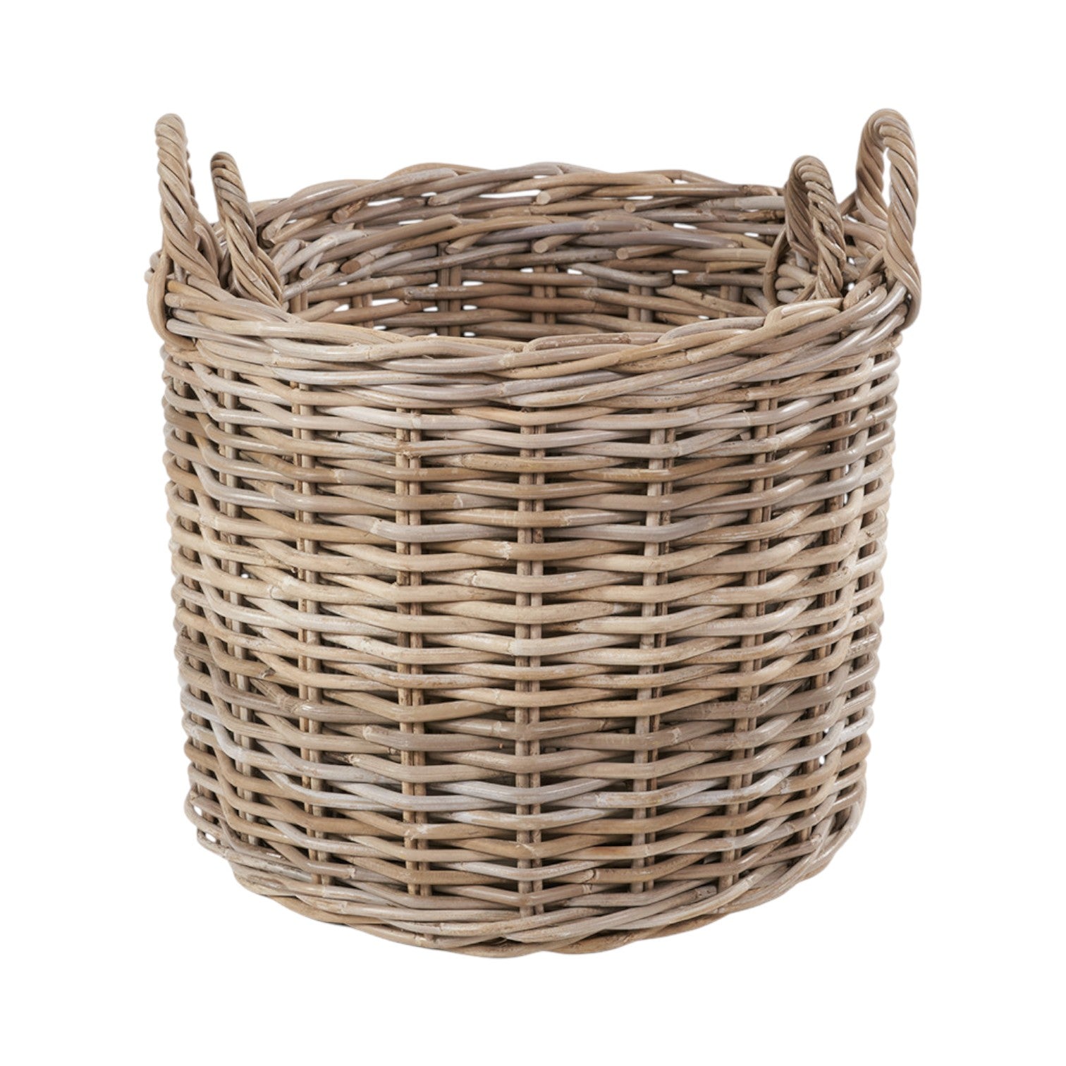 Set of 2 Grey Rattan Round Log Baskets-3