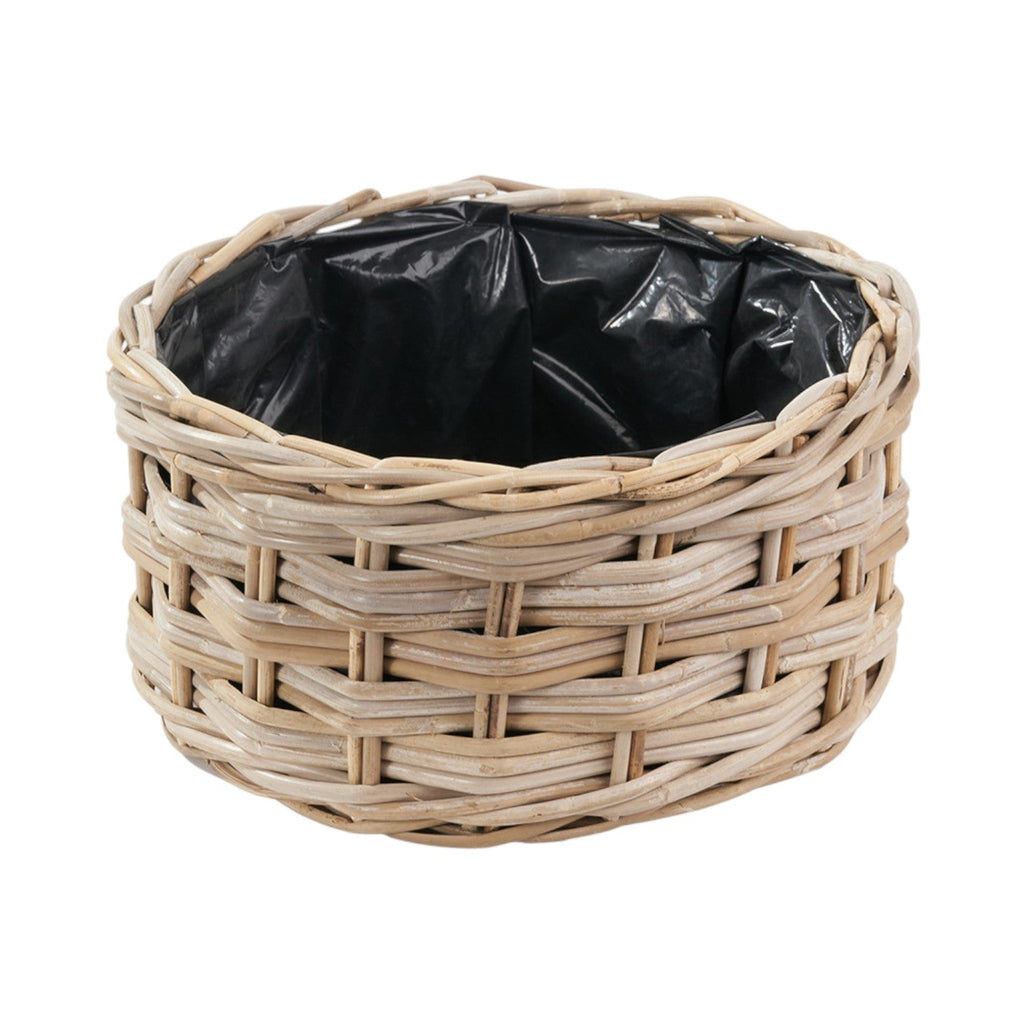 Set of 3 Indoor Outdoor Grey Kubu Rattan Triple Weave Round Basket Planters-1