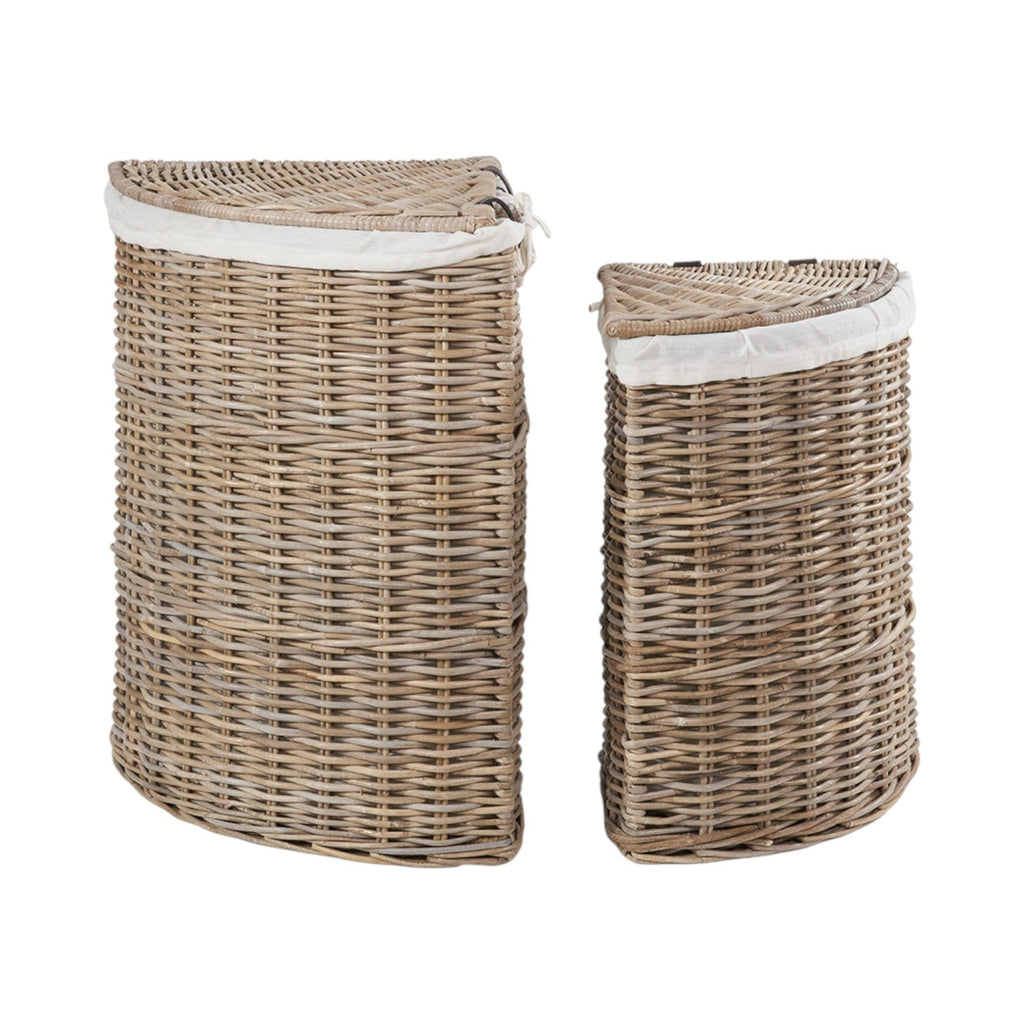 Set of 2 Grey Kubu Rattan Lined Corner Linen Baskets-0