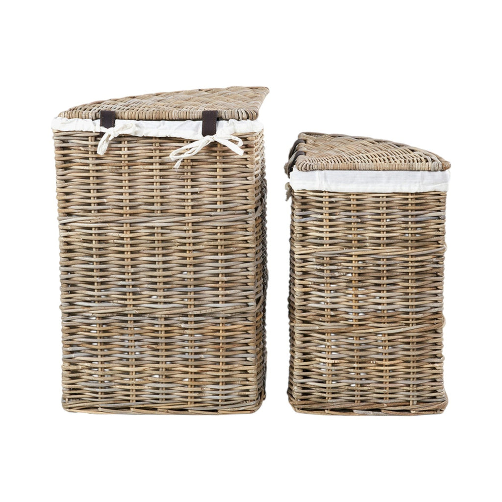 Set of 2 Grey Kubu Rattan Lined Corner Linen Baskets-1