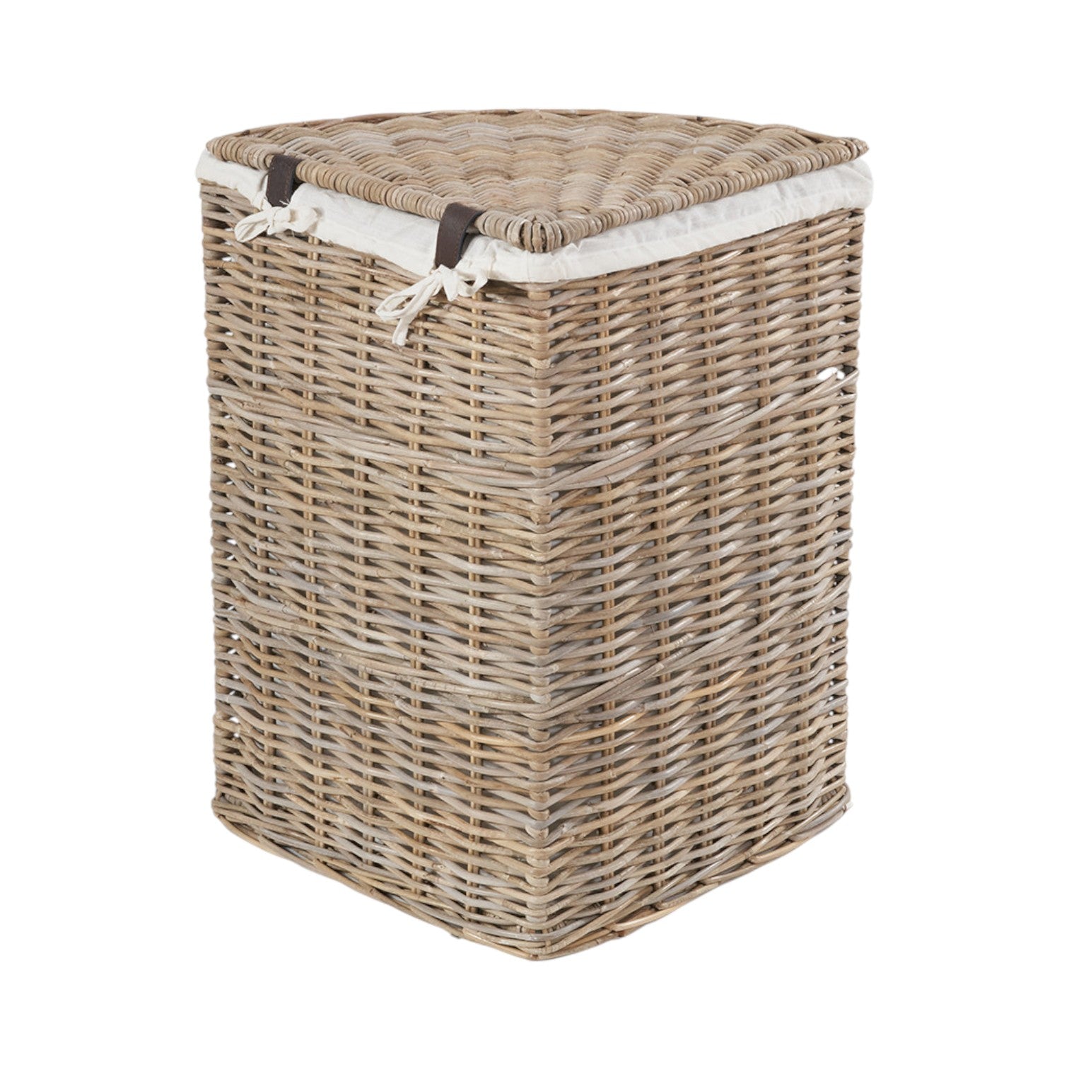Set of 2 Grey Kubu Rattan Lined Corner Linen Baskets-3