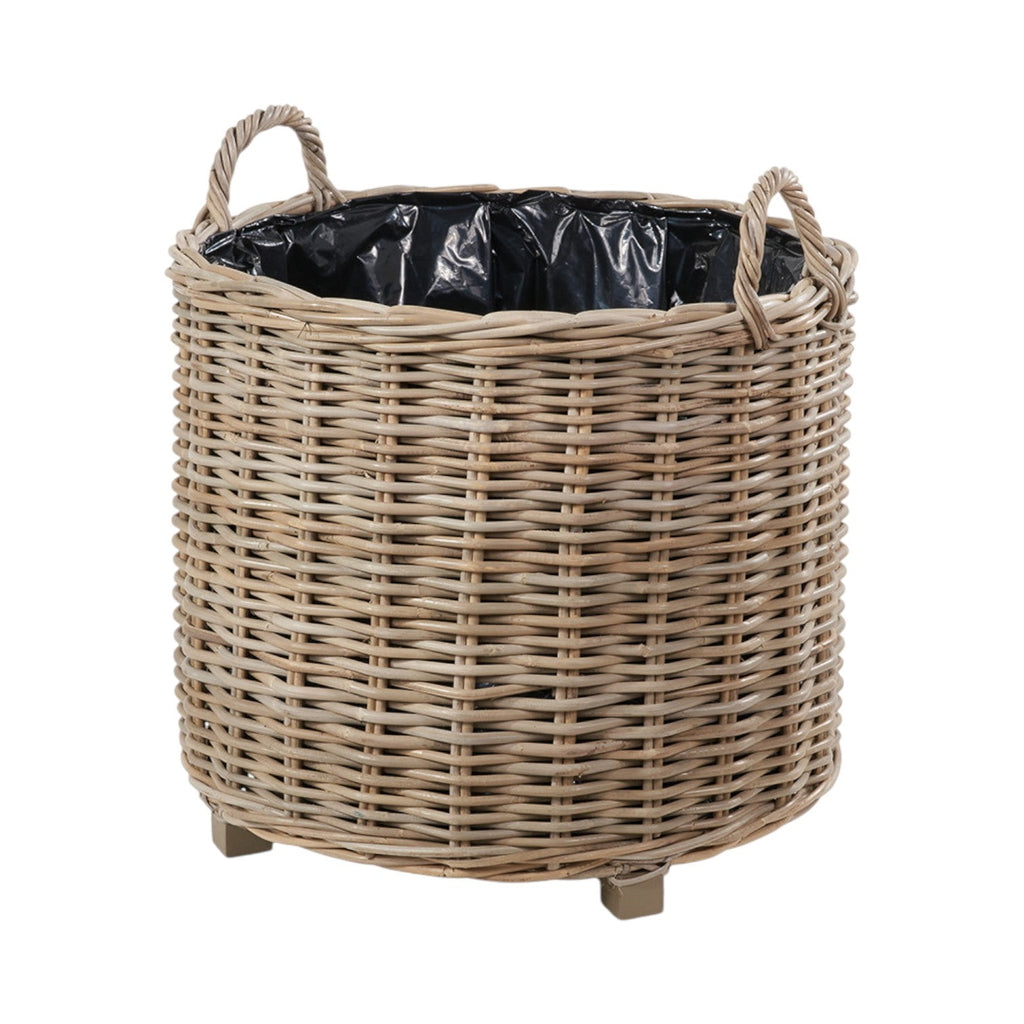 Set of 3 Indoor Outdoor Grey Kubu Rattan Round Basket Planters with Handles-1