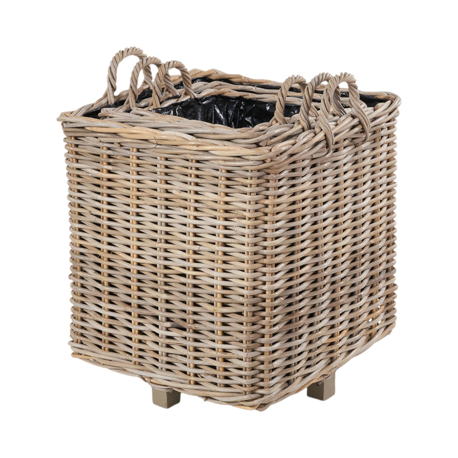 Set of 3 Indoor Outdoor Grey Kubu Rattan Square Basket Planters with Handles-0