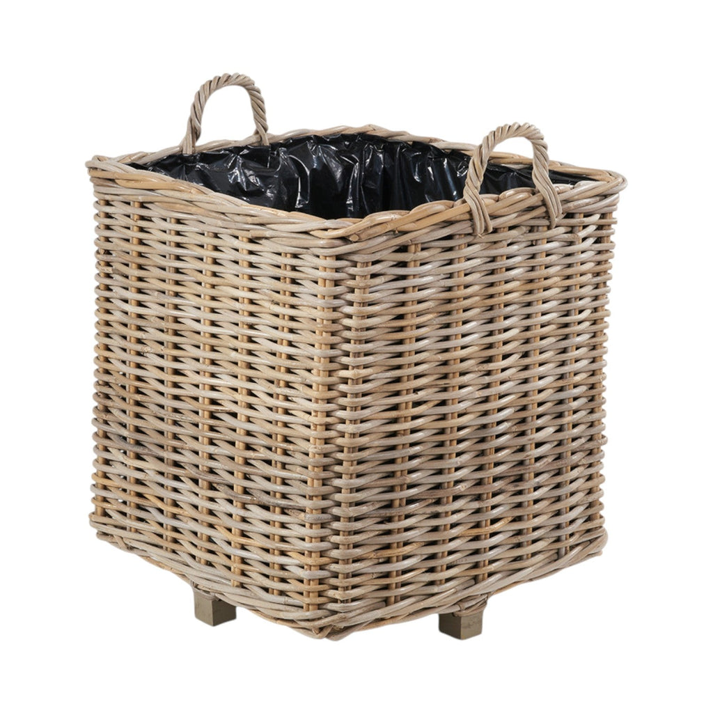 Set of 3 Indoor Outdoor Grey Kubu Rattan Square Basket Planters with Handles-1