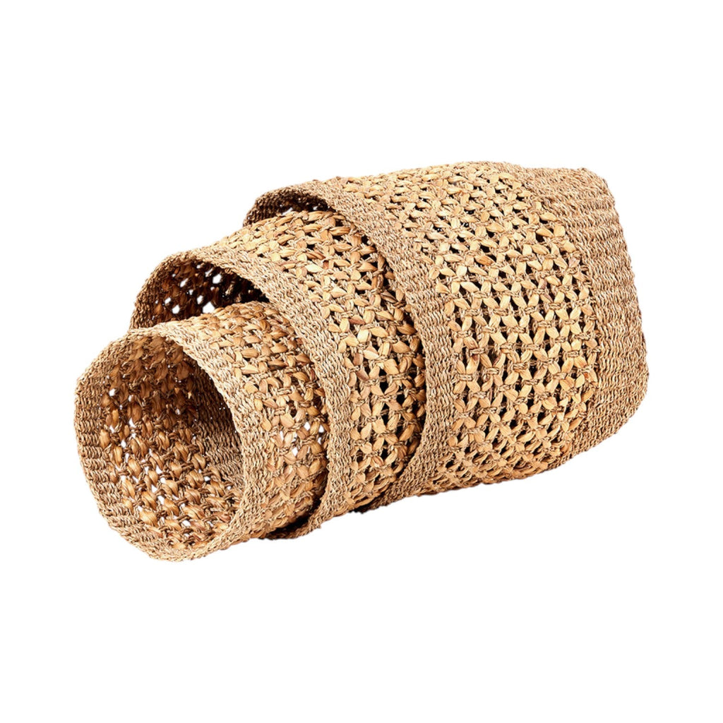Set of 3 Seagrass and Water Hyacinth Natural Tall Round Baskets-1