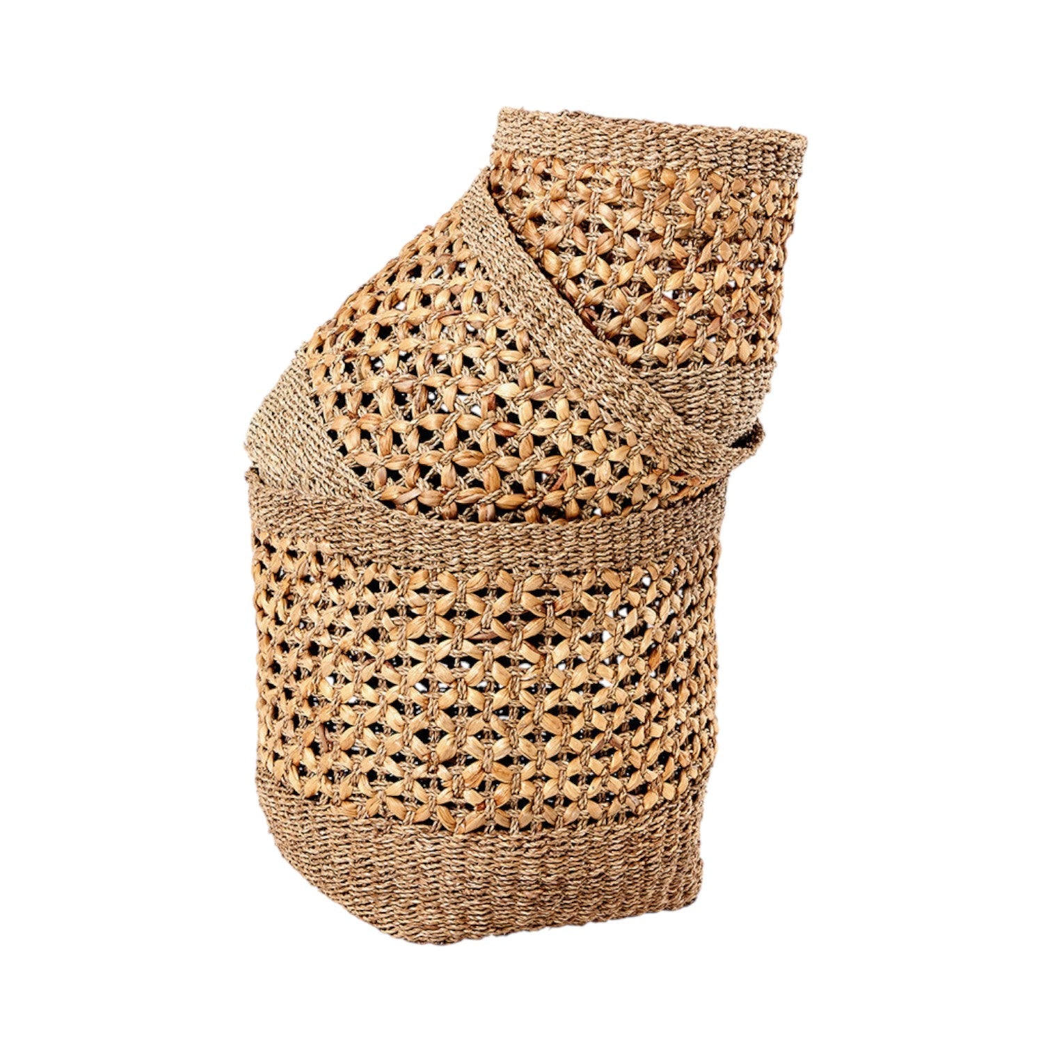 Set of 3 Seagrass and Water Hyacinth Natural Tall Round Baskets-2