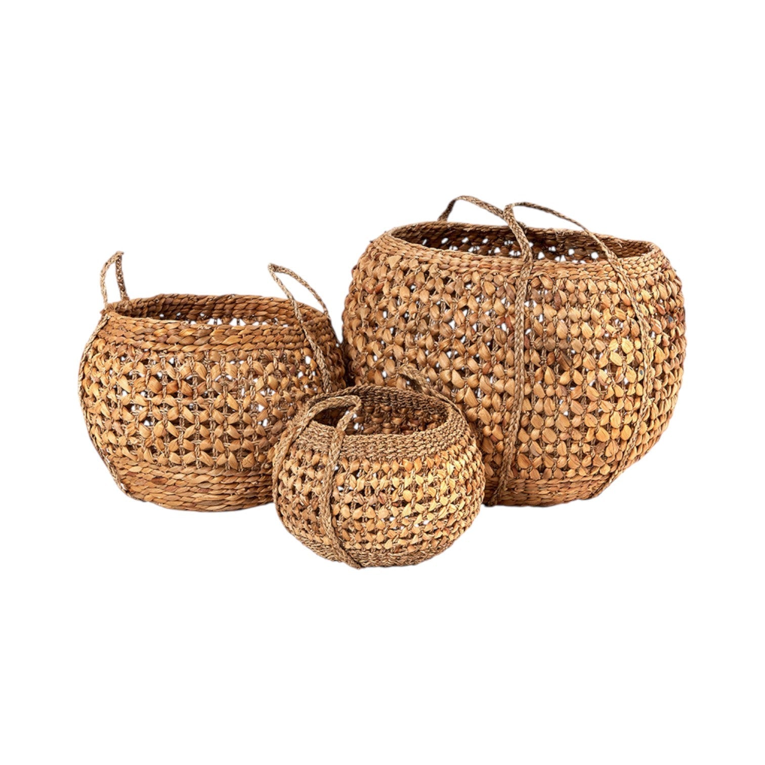 Set of 3 Water Hyacinth Round Handled Baskets-0