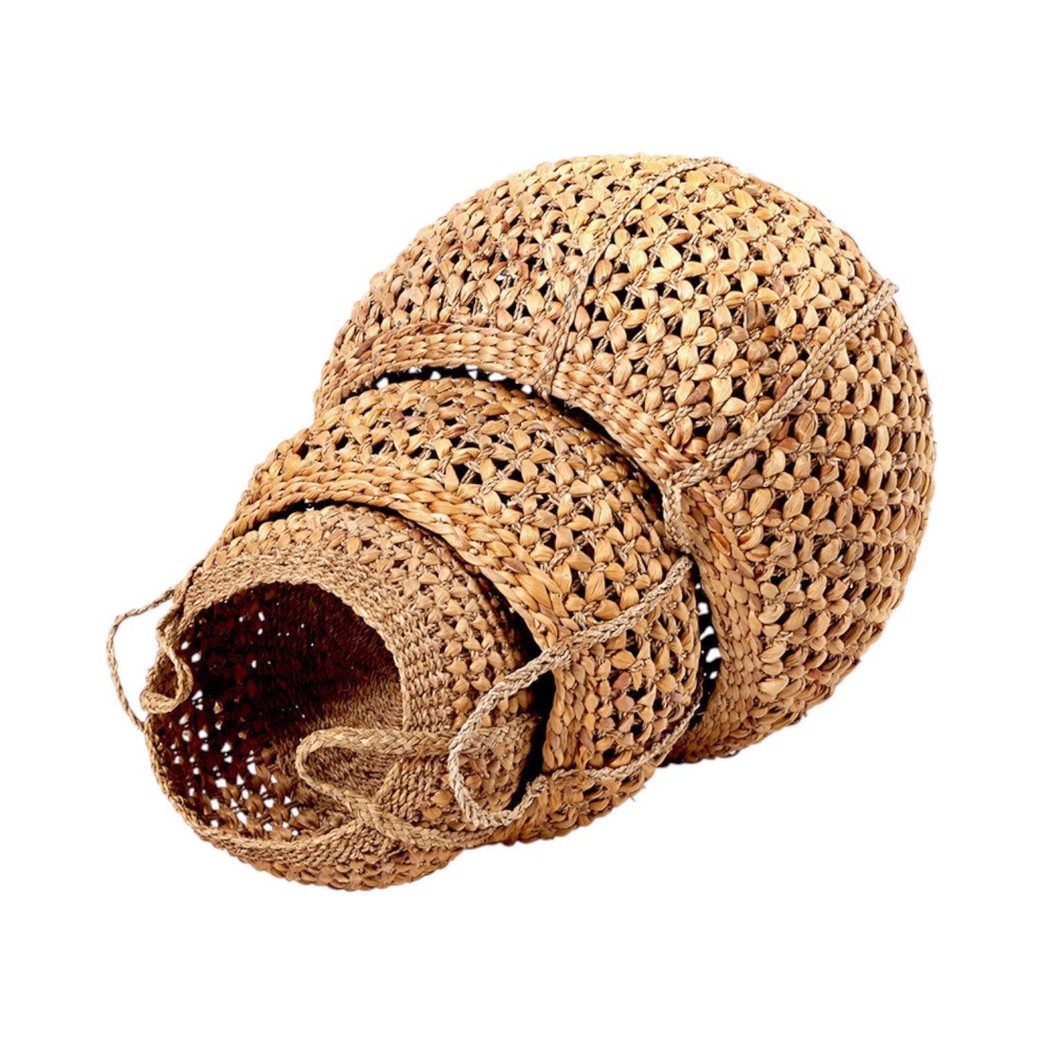 Set of 3 Water Hyacinth Round Handled Baskets-1