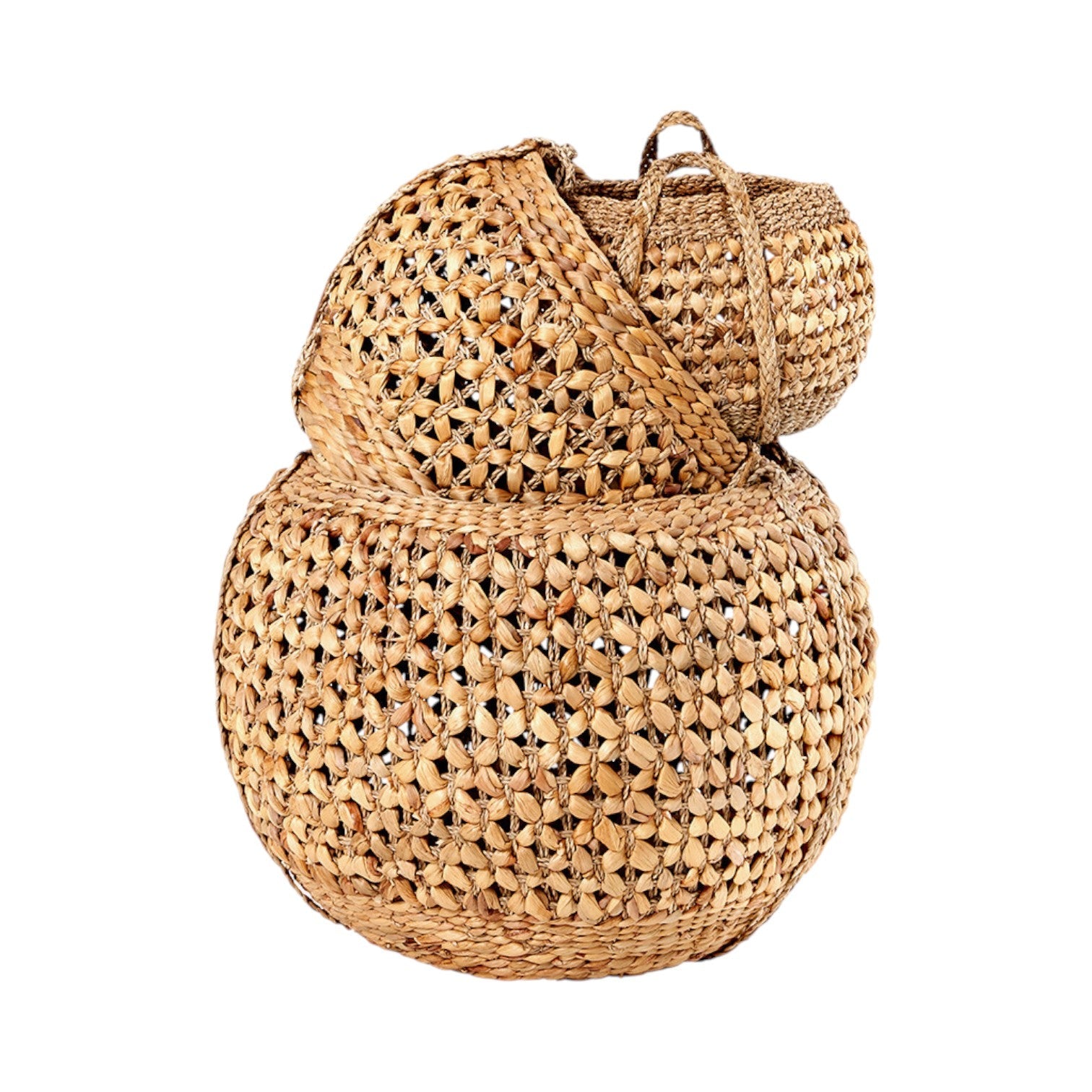 Set of 3 Water Hyacinth Round Handled Baskets-2