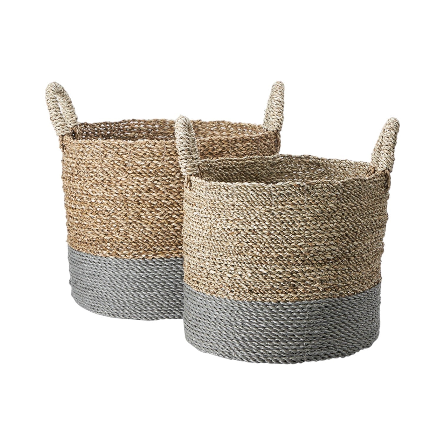Set of 2 Banana Leaf Two Tone Natural and Grey Baskets-0