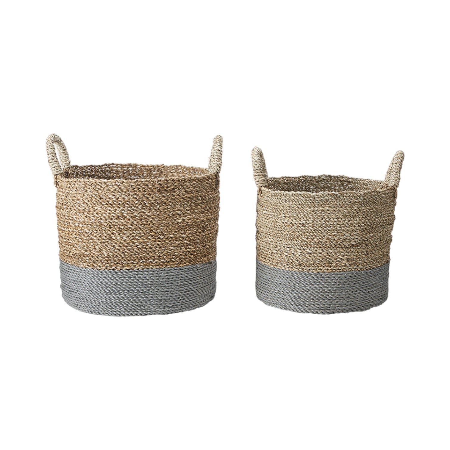 Set of 2 Banana Leaf Two Tone Natural and Grey Baskets-1