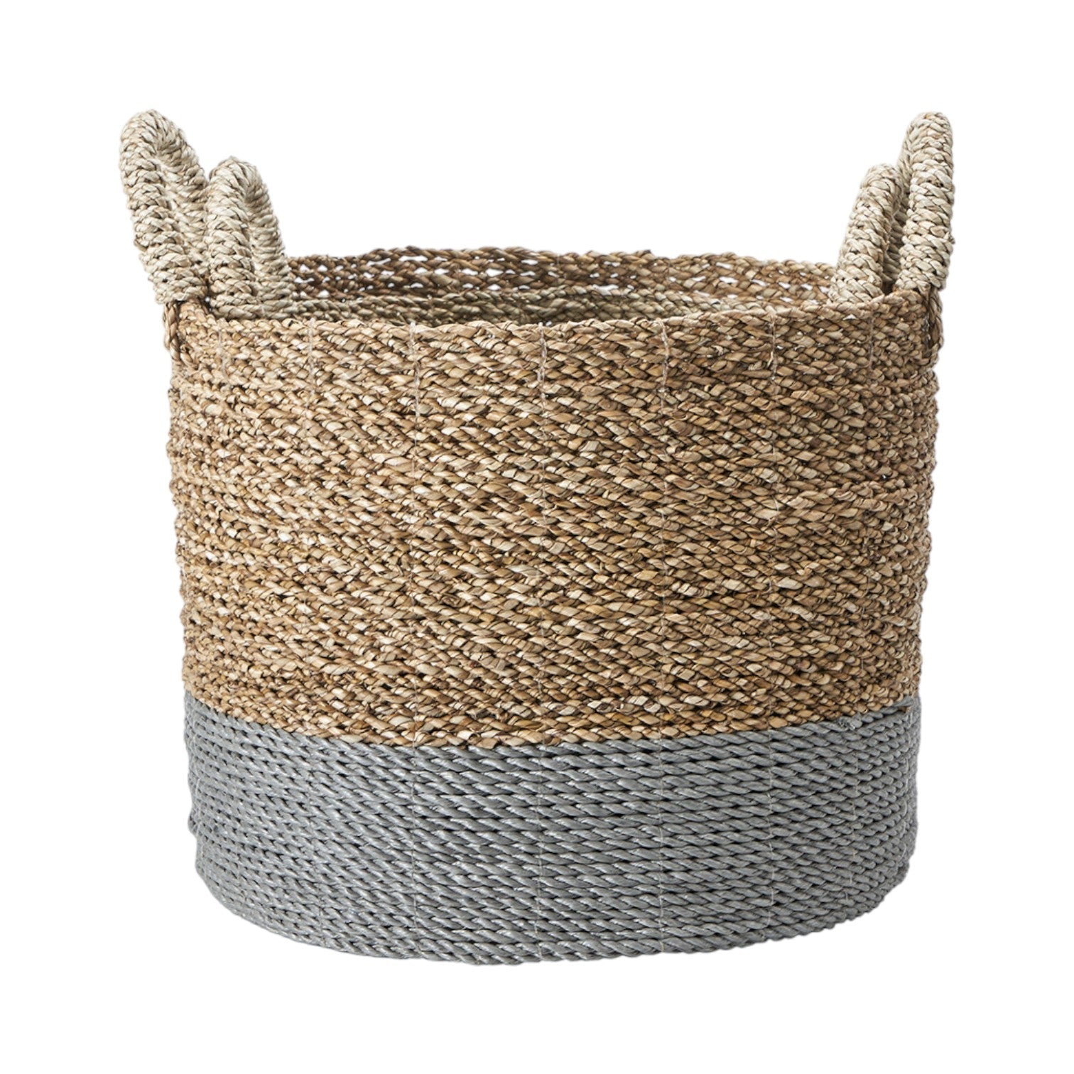 Set of 2 Banana Leaf Two Tone Natural and Grey Baskets-2