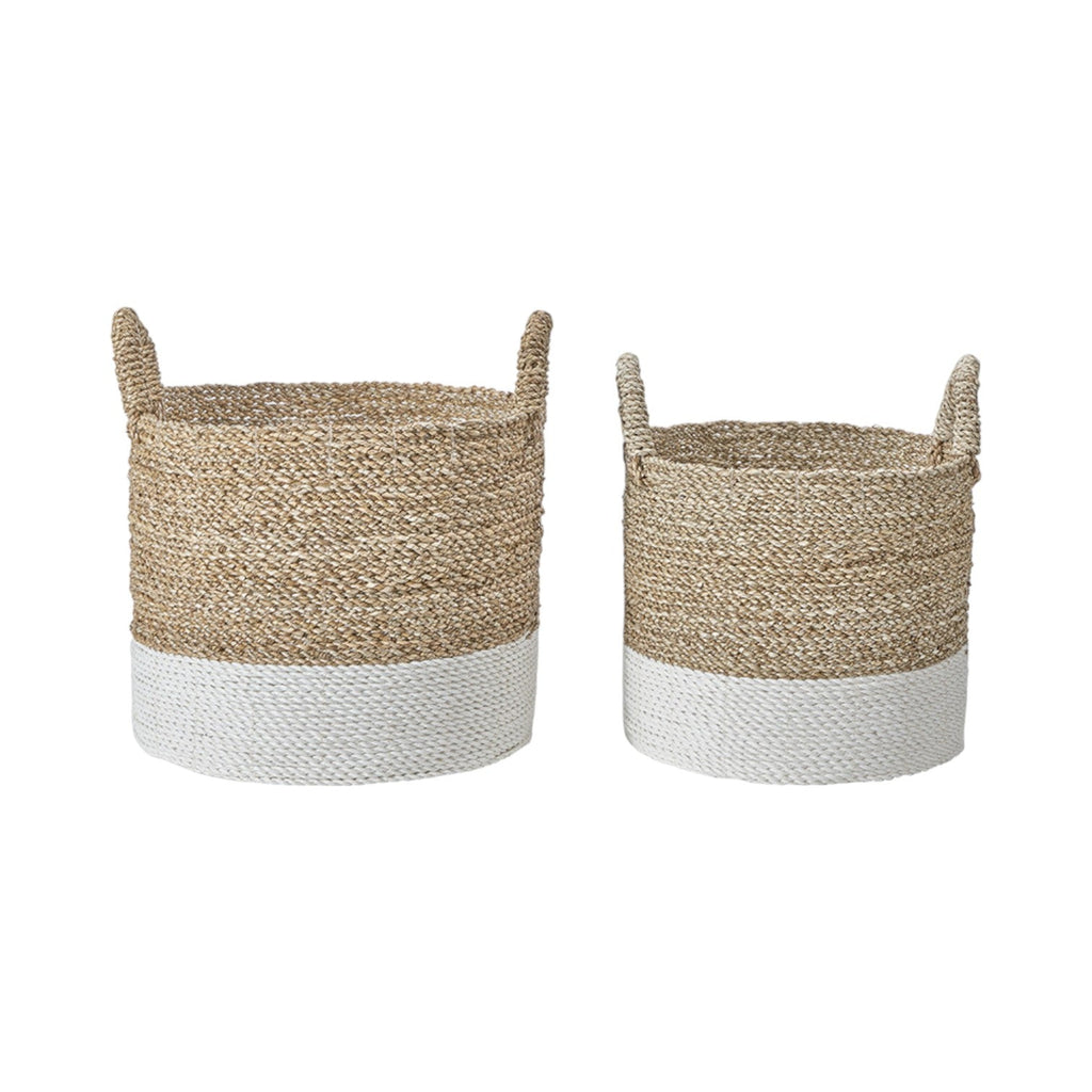 Set of 2 Banana Leaf Two Tone Natural and White Baskets-0