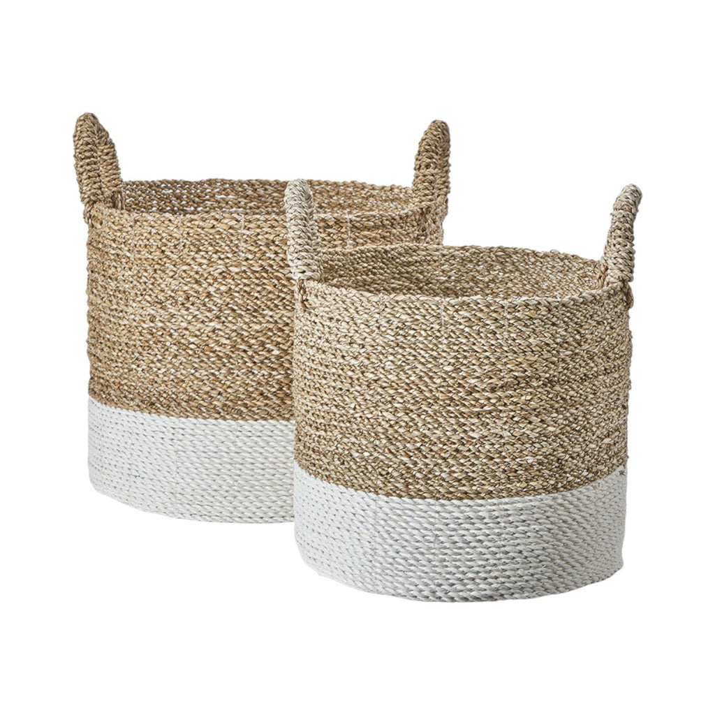 Set of 2 Banana Leaf Two Tone Natural and White Baskets-1