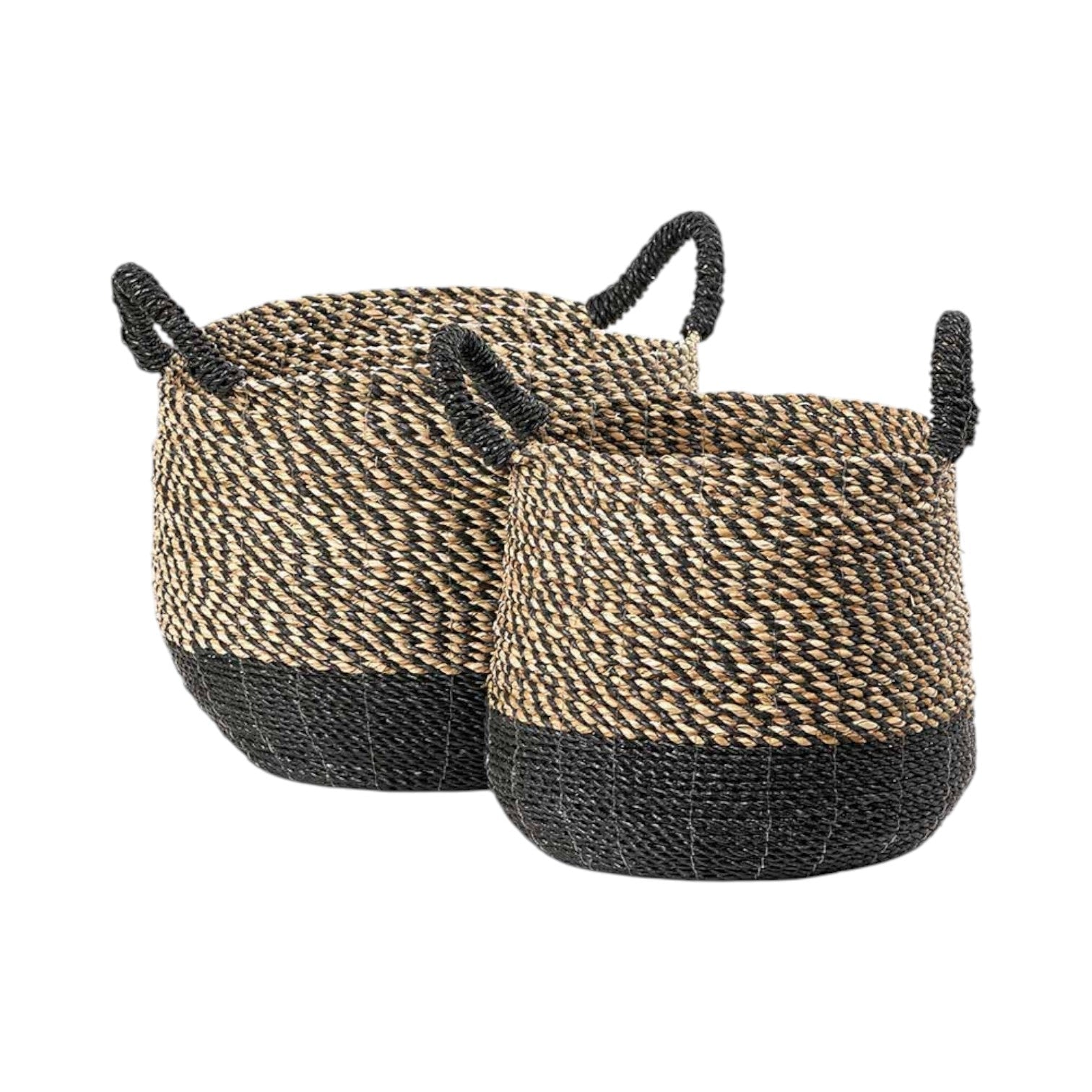 Set of 2 Seagrass Natural and Black Round Handled Baskets-0