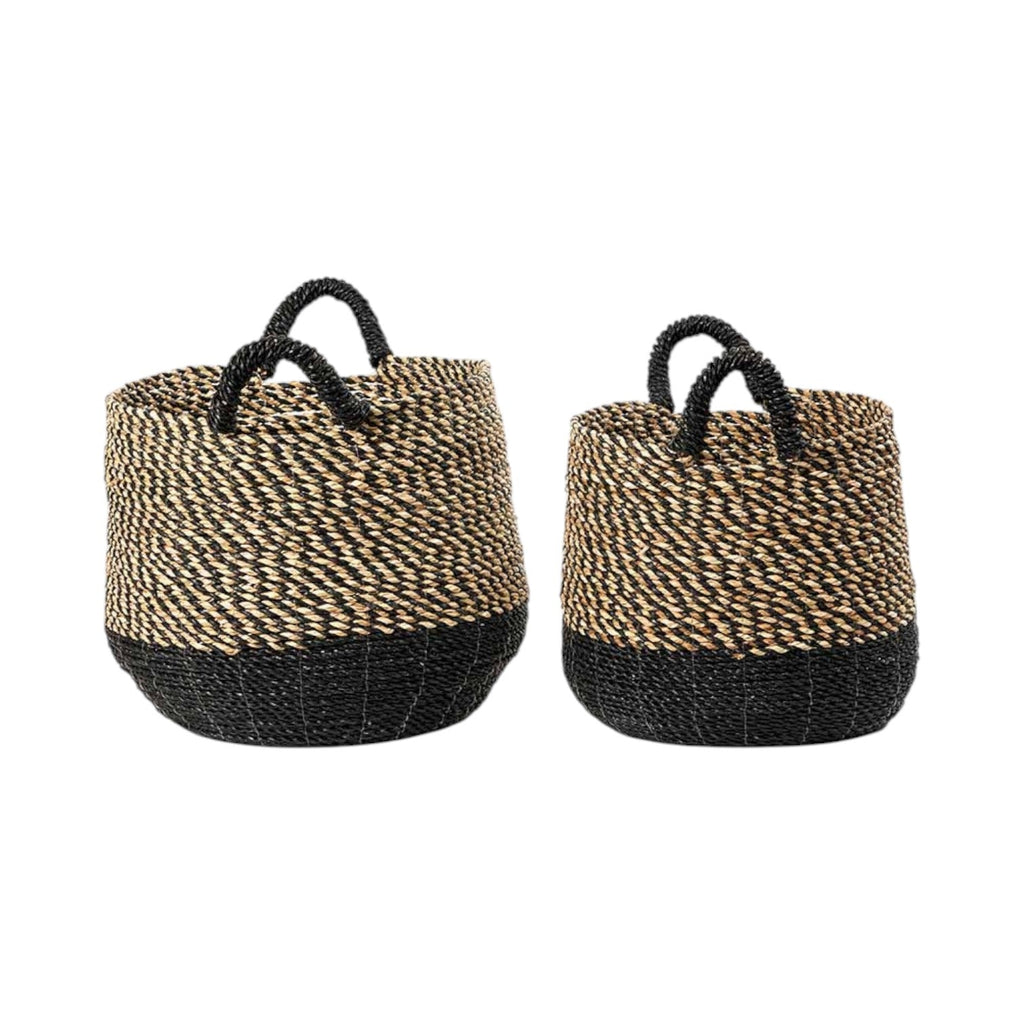 Set of 2 Seagrass Natural and Black Round Handled Baskets-2