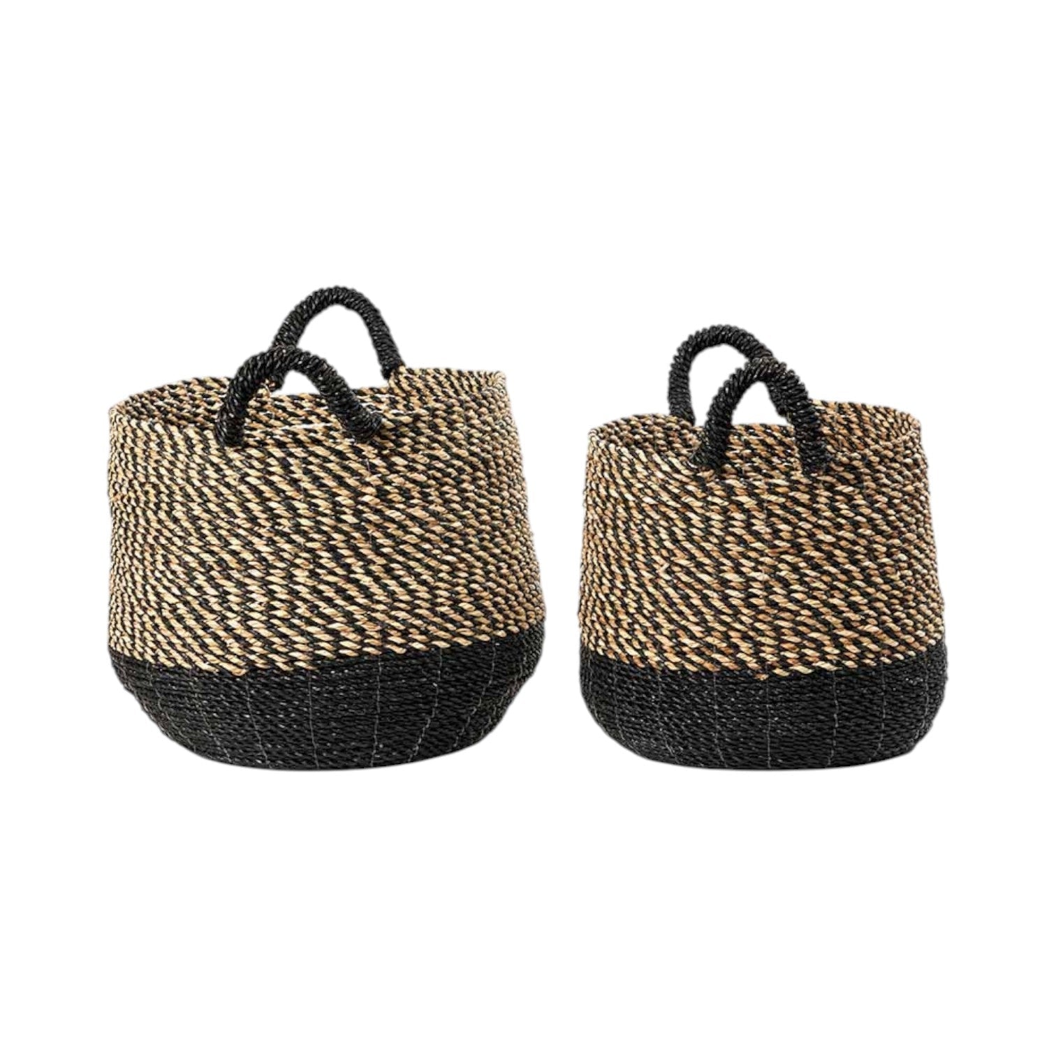 Set of 2 Seagrass Natural and Black Round Handled Baskets-2