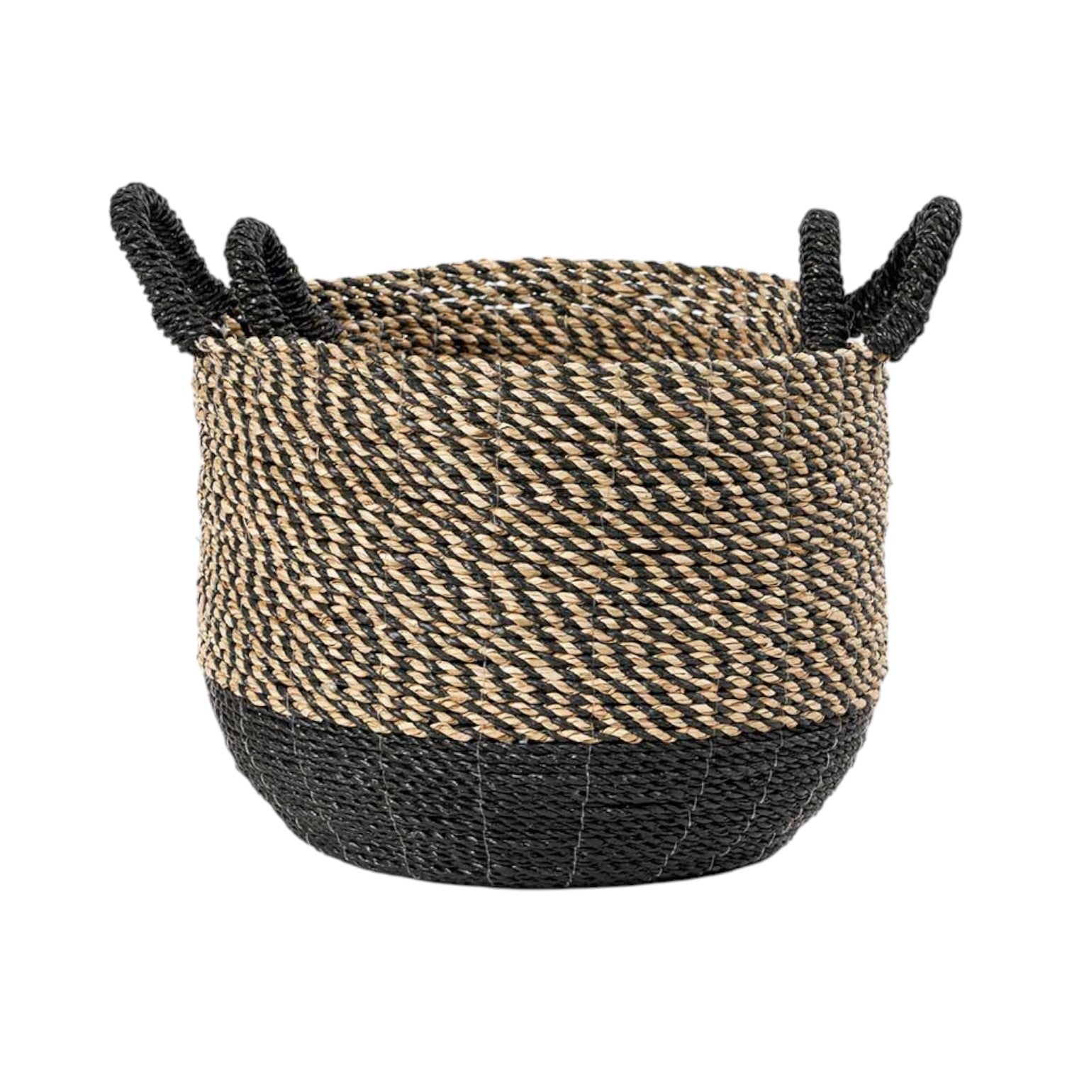 Set of 2 Seagrass Natural and Black Round Handled Baskets-3