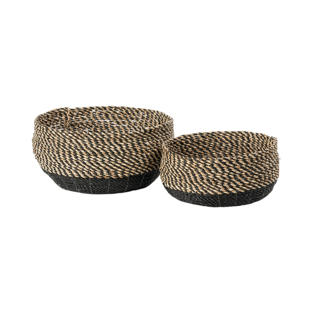 Set of 2 Seagrass Natural and Black Round Baskets-0