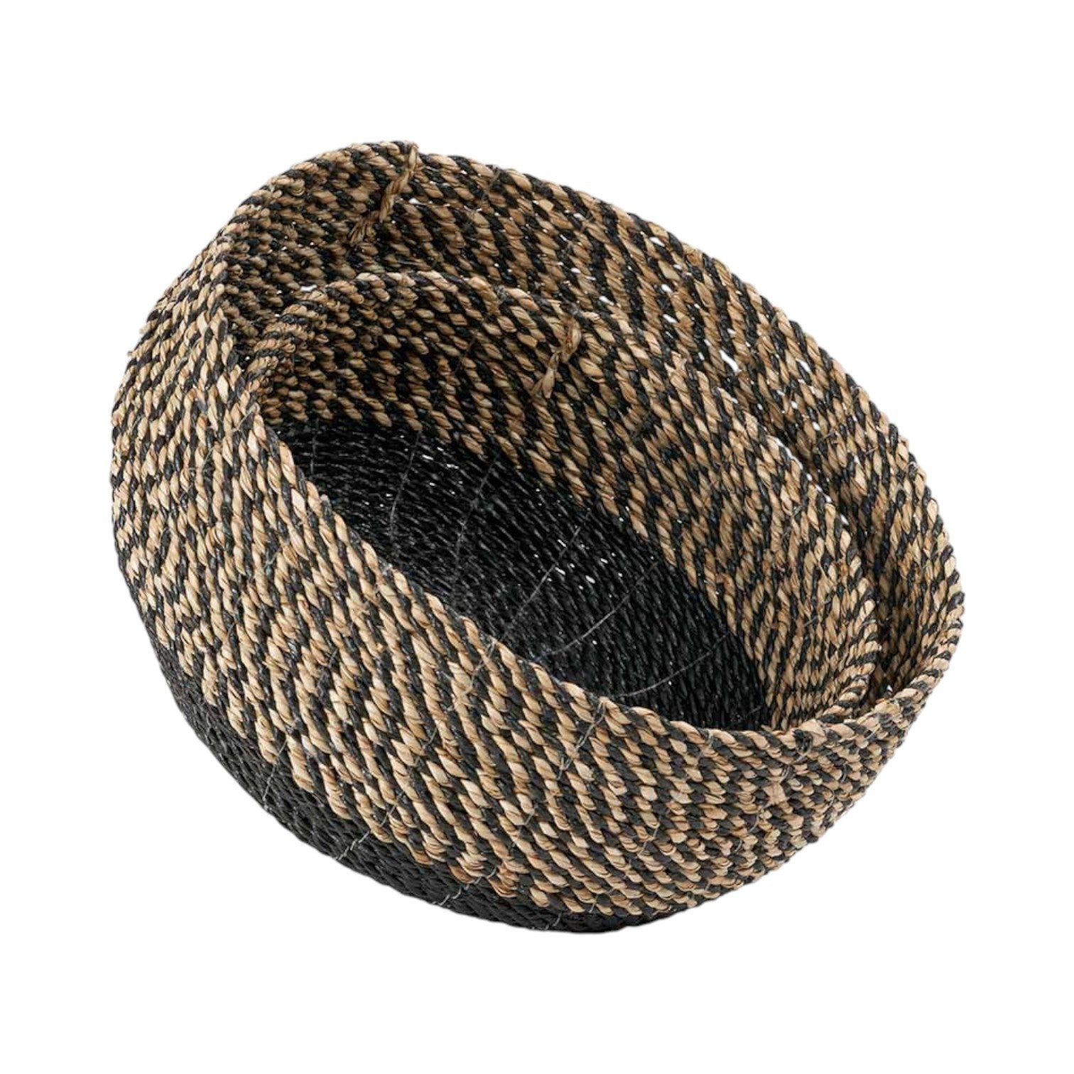 Set of 2 Seagrass Natural and Black Round Baskets-1