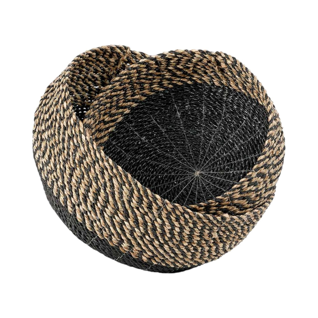 Set of 2 Seagrass Natural and Black Round Baskets-2