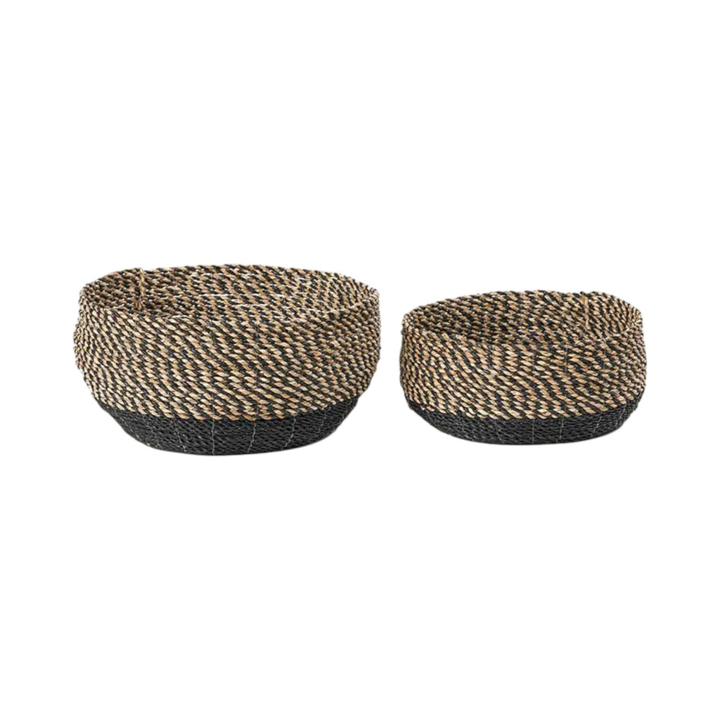 Set of 2 Seagrass Natural and Black Round Baskets-3
