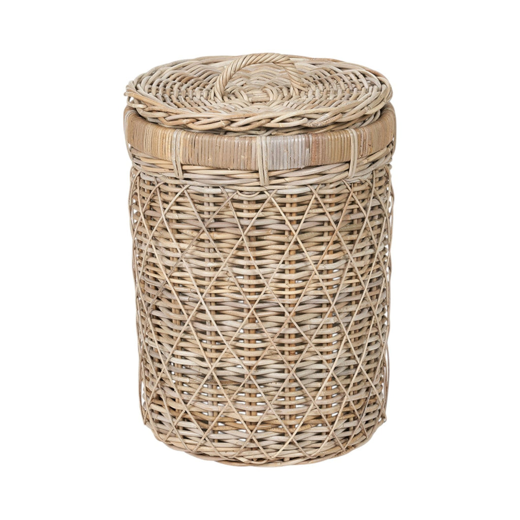 Brown Rattan Round Linen Basket-0