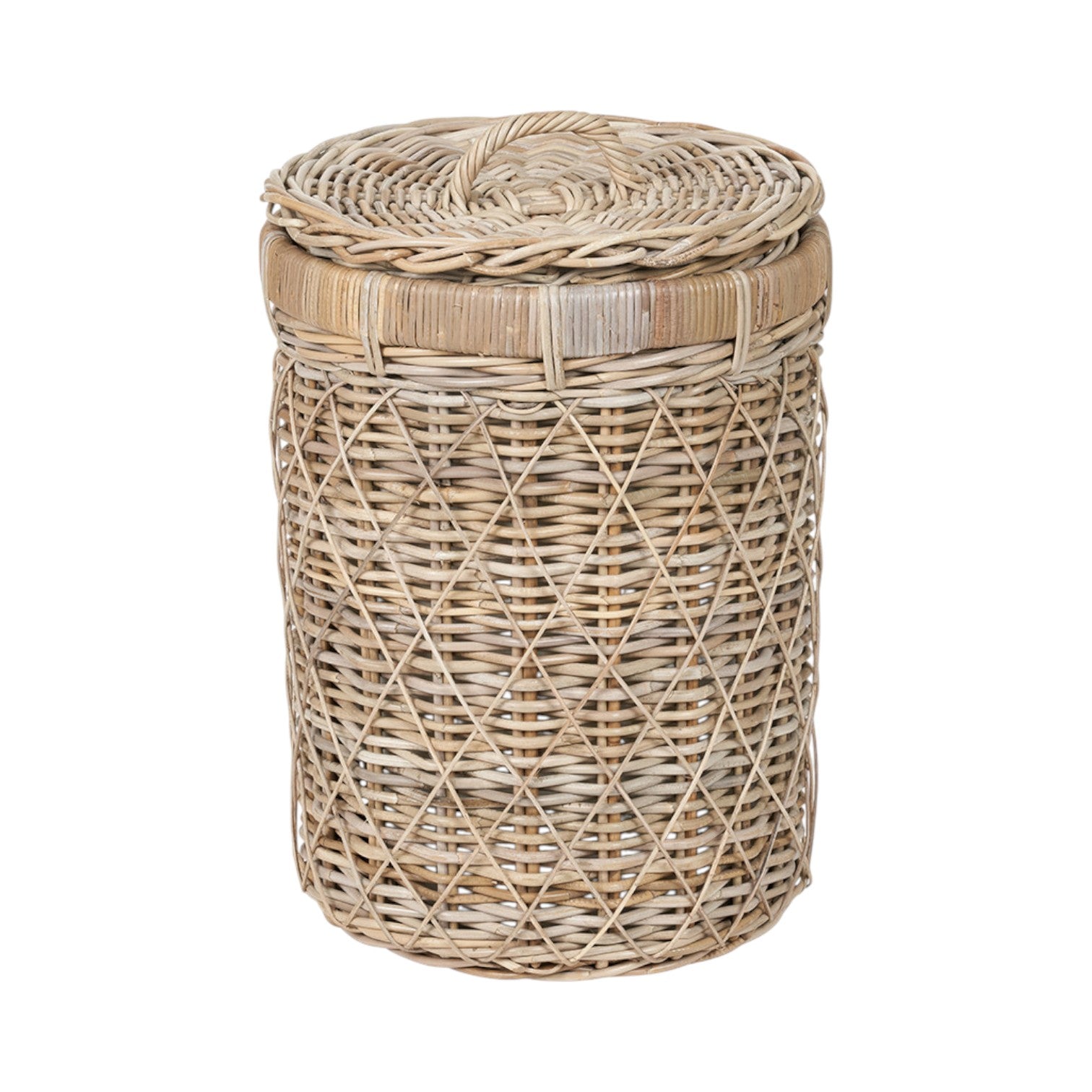 Brown Rattan Round Linen Basket-0