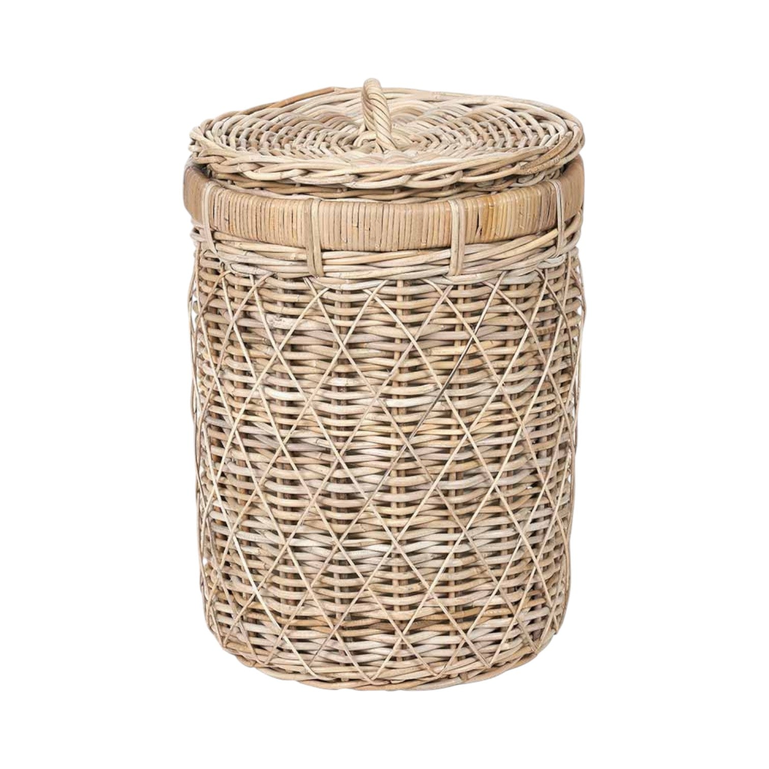 Brown Rattan Round Linen Basket-2