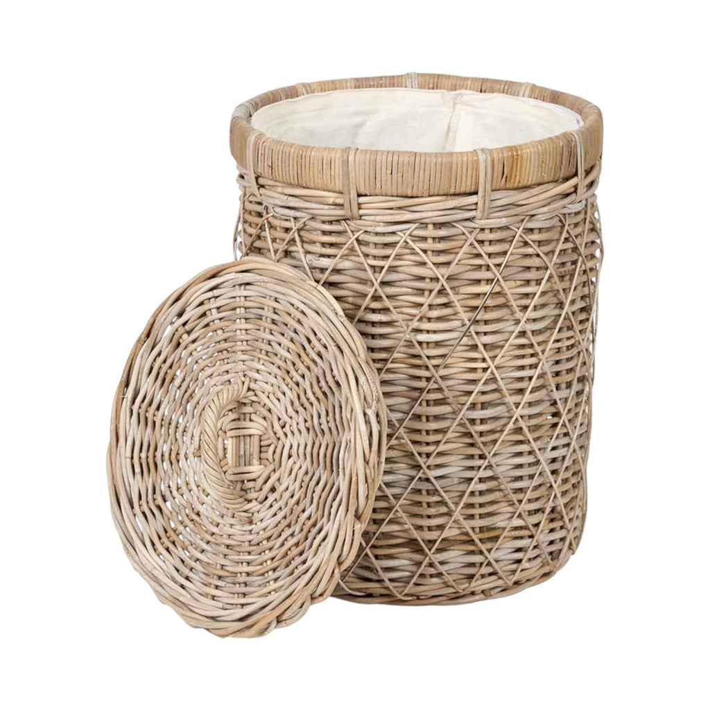 Brown Rattan Round Linen Basket-1