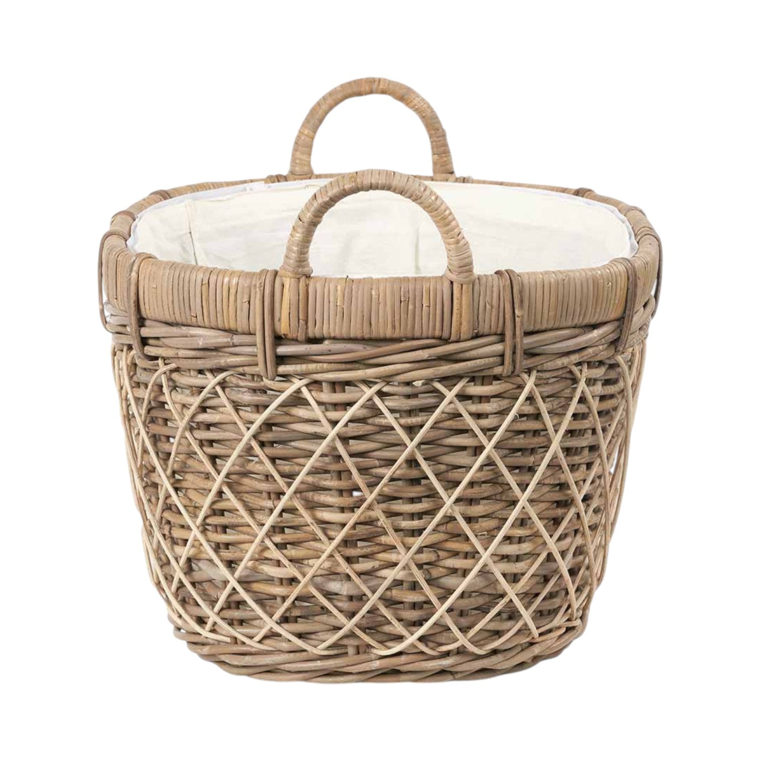 Brown Rattan Oval Handled Laundry Basket-1