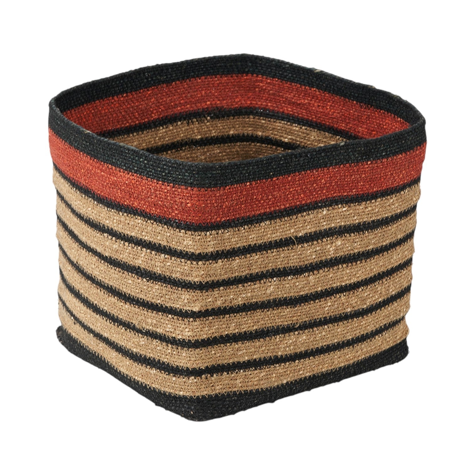 Seagrass Natural, Black and Terracotta Stripe Square Basket-2