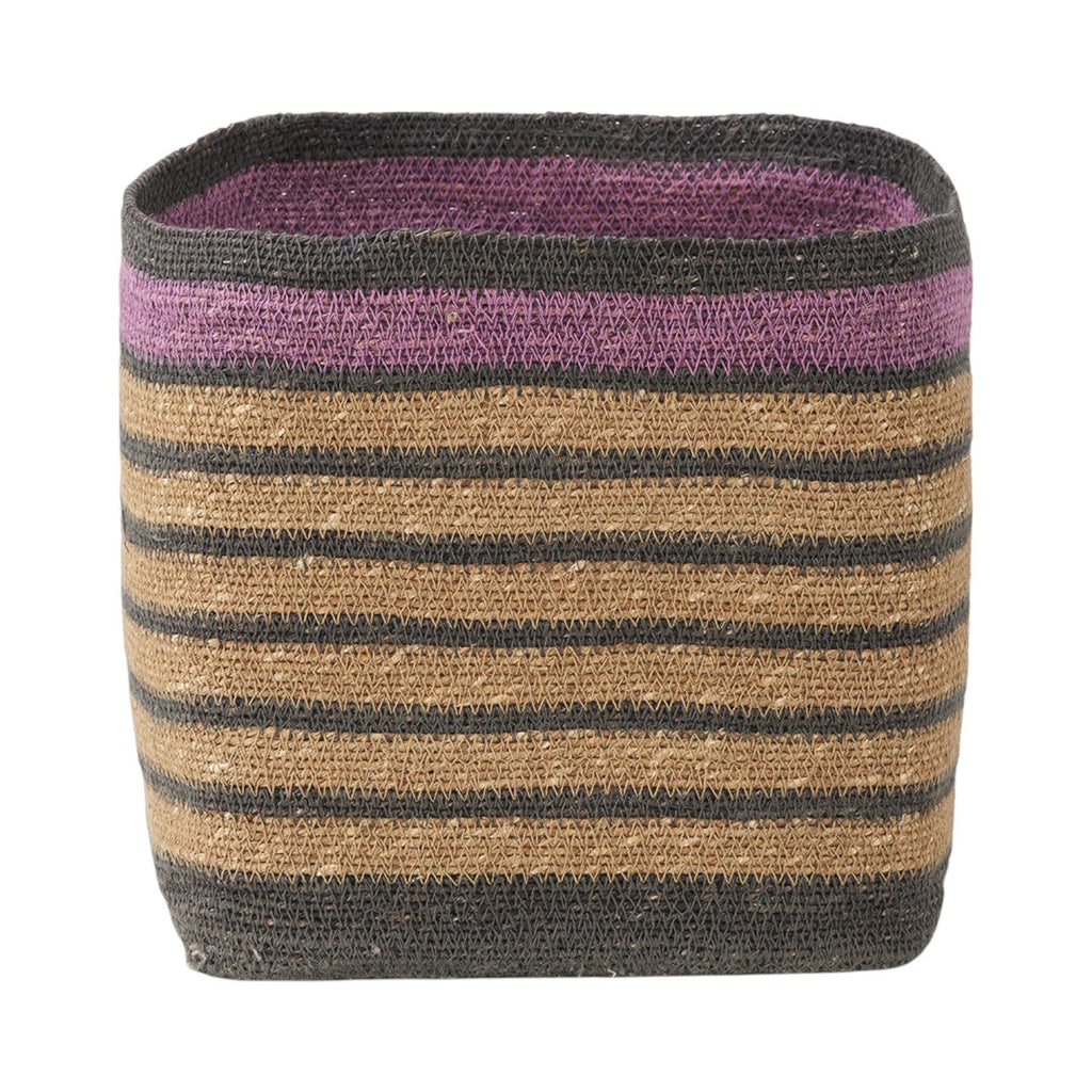 Seagrass Natural, Grey and Lilac Stripe Square Basket-0